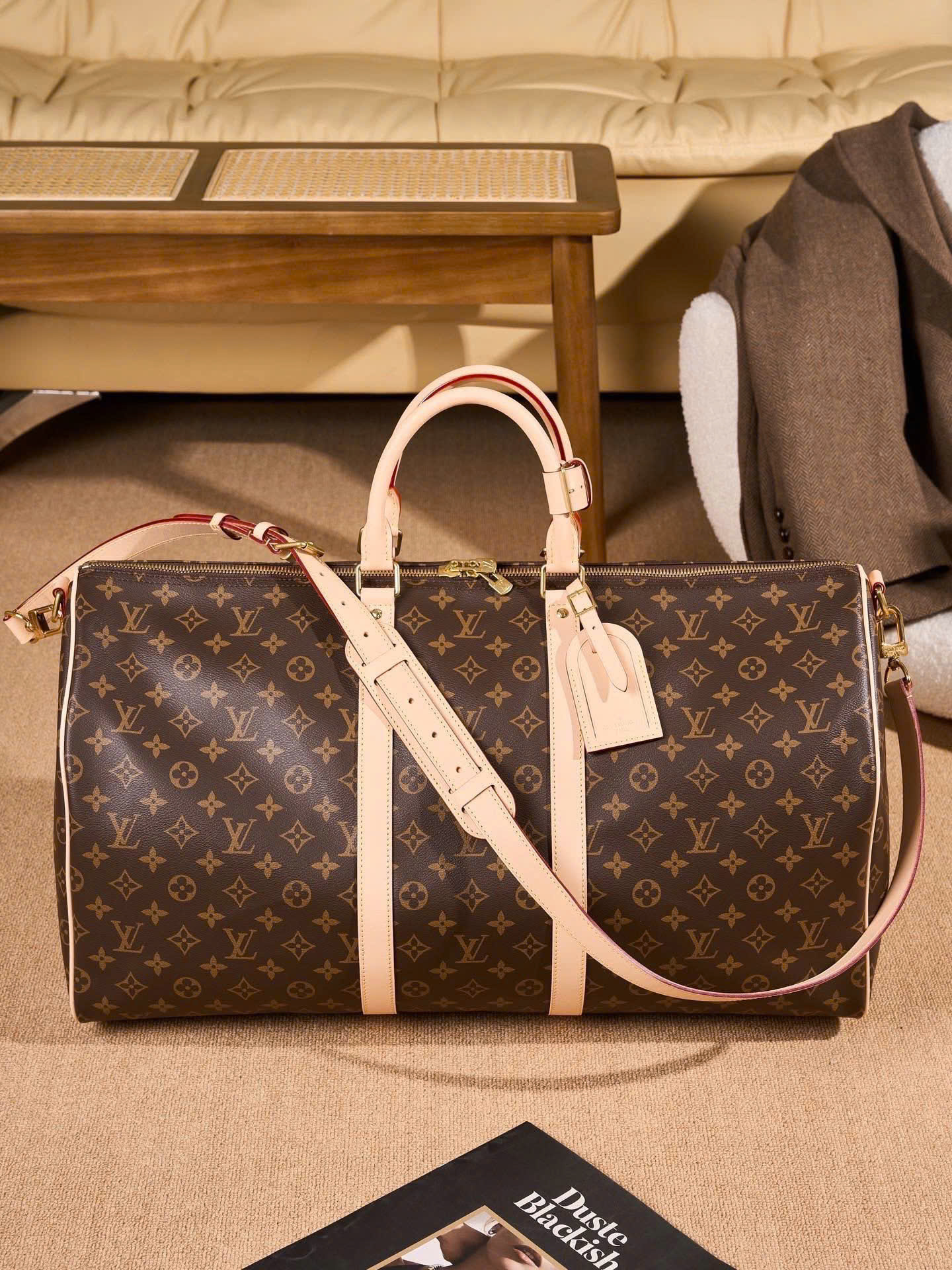 Túi trông du lịch Louis Vuitton LV Keepall Black monogram Like Auth size 50 PLD