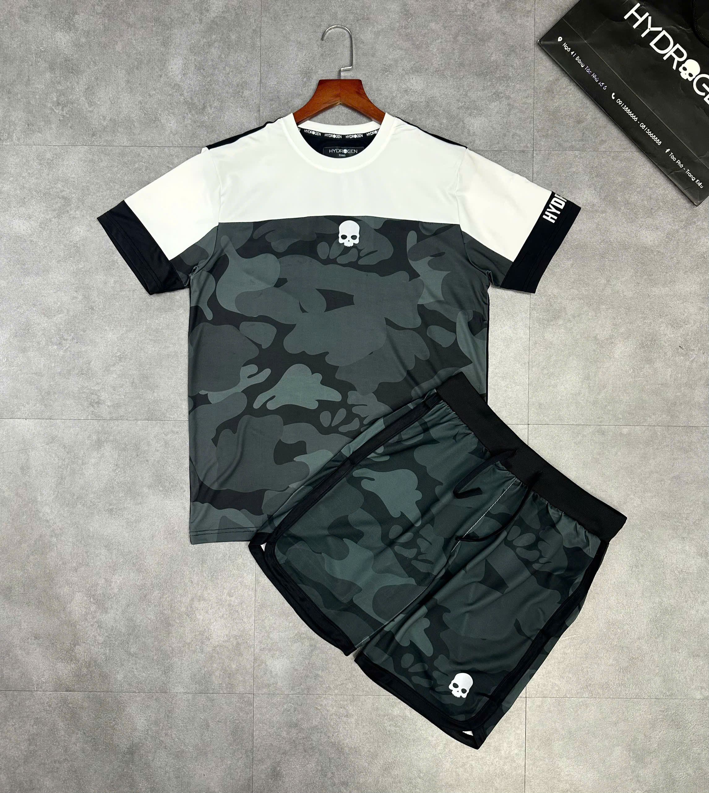 Set bộ thể thao hè Hydrogen kẻ ngực dằn di camo Like Auth XS-L MK