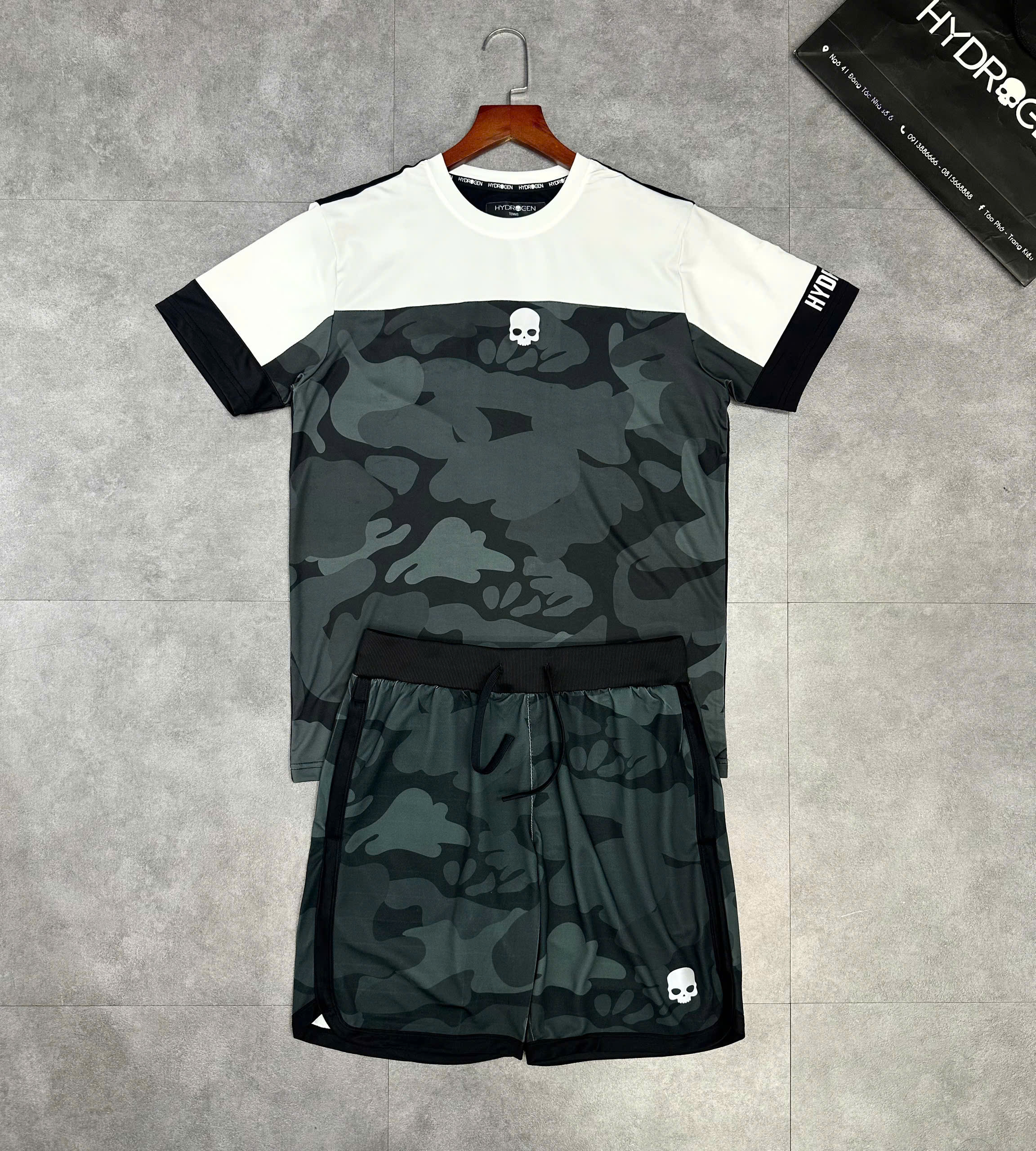 Set bộ thể thao hè Hydrogen kẻ ngực dằn di camo Like Auth XS-L MK