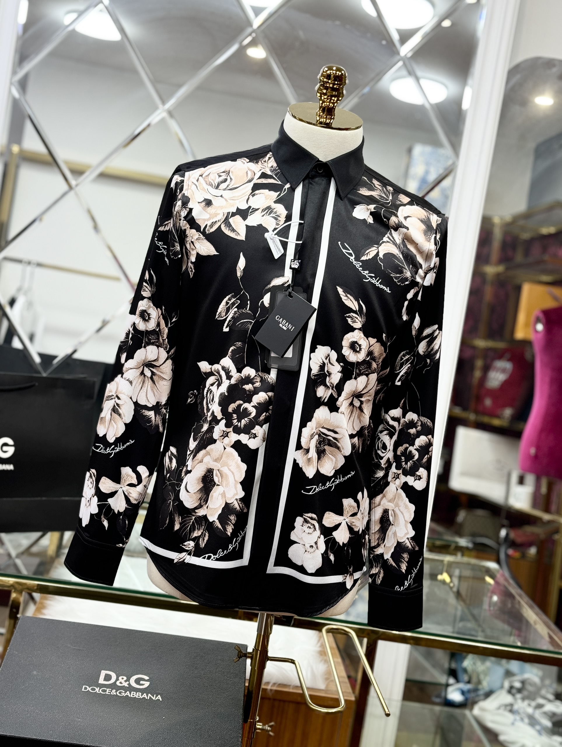 Áo sơ mi Dolce Gabbana DG Đen họa tiết Hoa Hồng Like Auth 44-50 CD