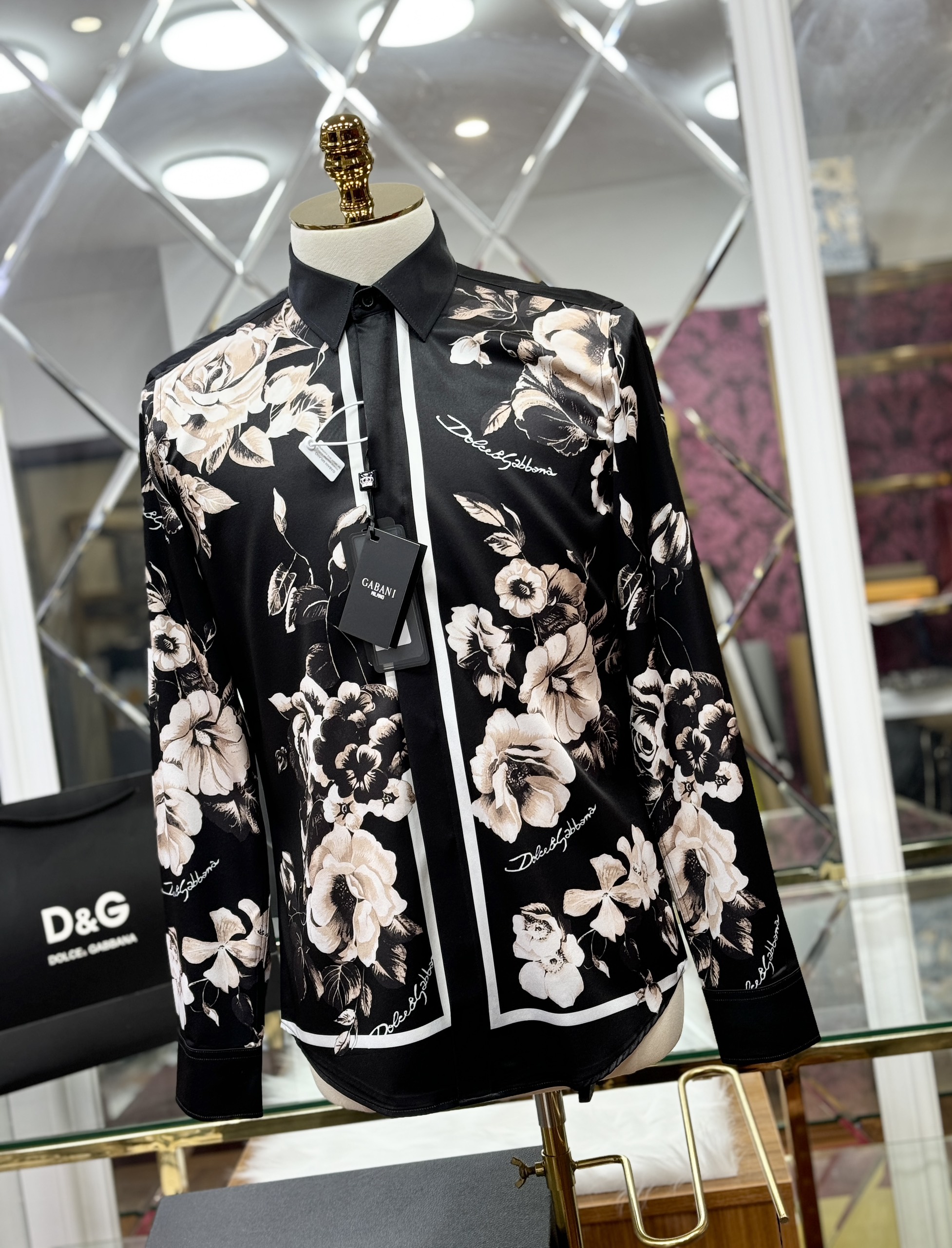 Áo sơ mi Dolce Gabbana DG Đen họa tiết Hoa Hồng Like Auth 44-50 CD