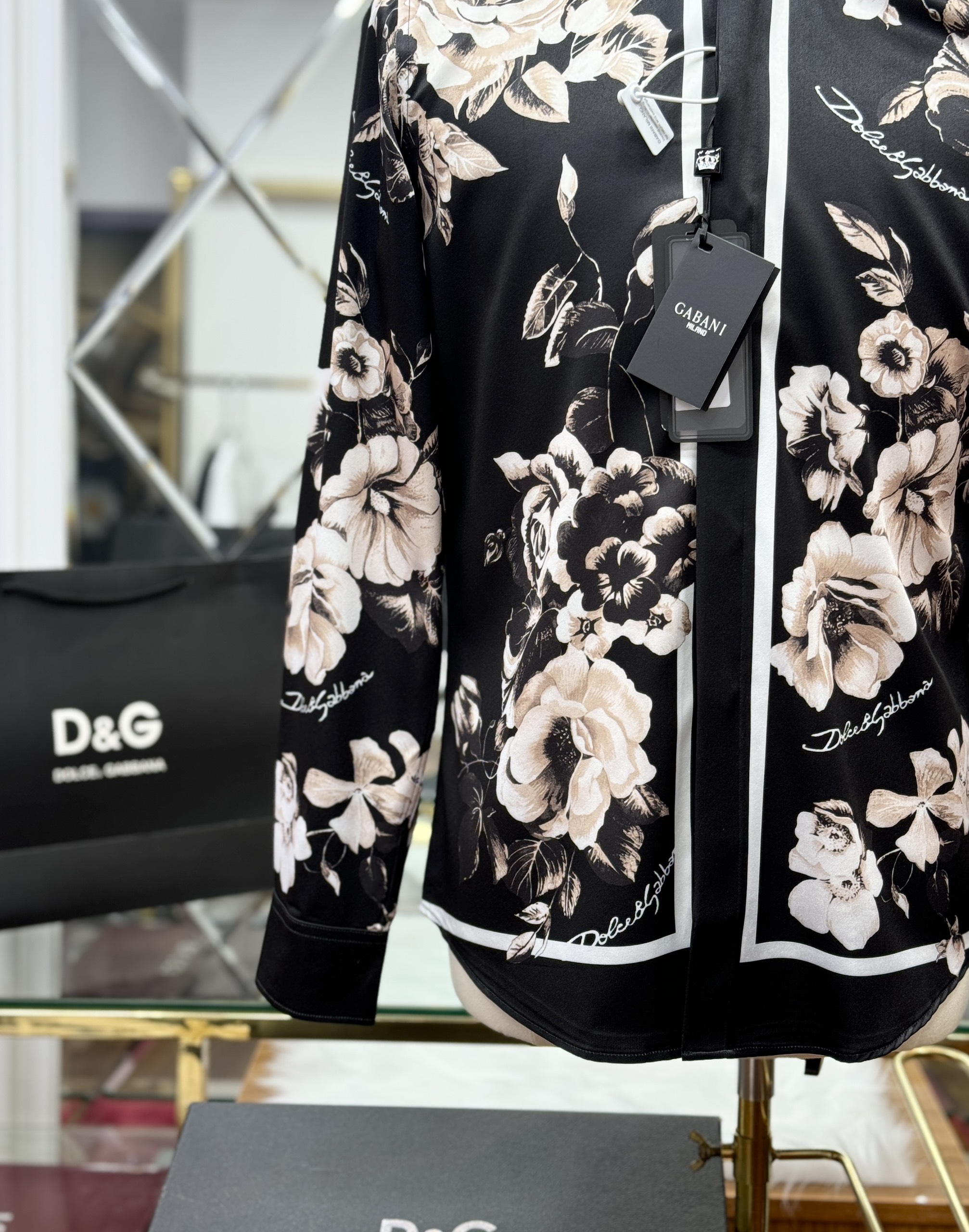 Áo sơ mi Dolce Gabbana DG Đen họa tiết Hoa Hồng Like Auth 44-50 CD