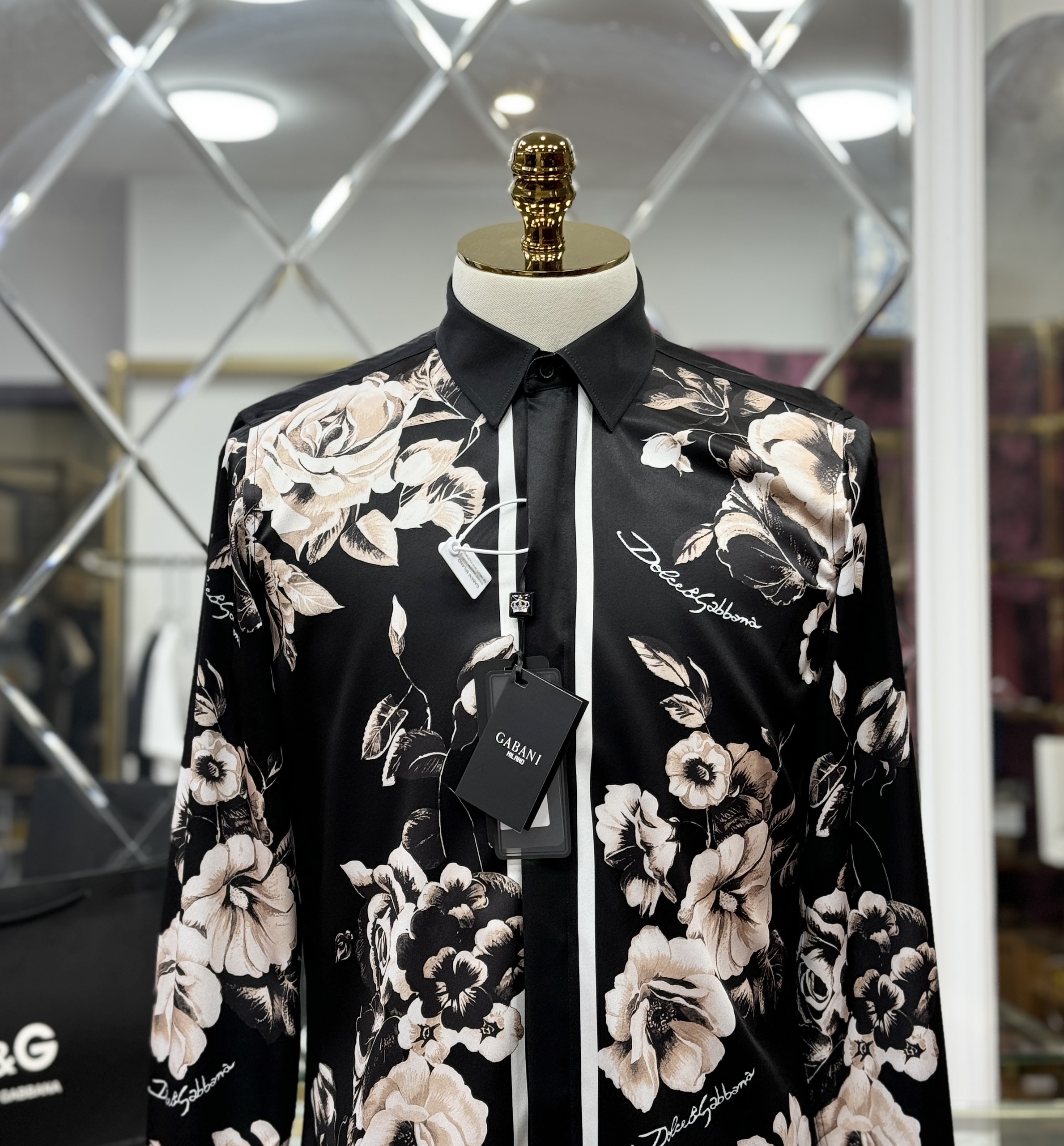 Áo sơ mi Dolce Gabbana DG Đen họa tiết Hoa Hồng Like Auth 44-50 CD