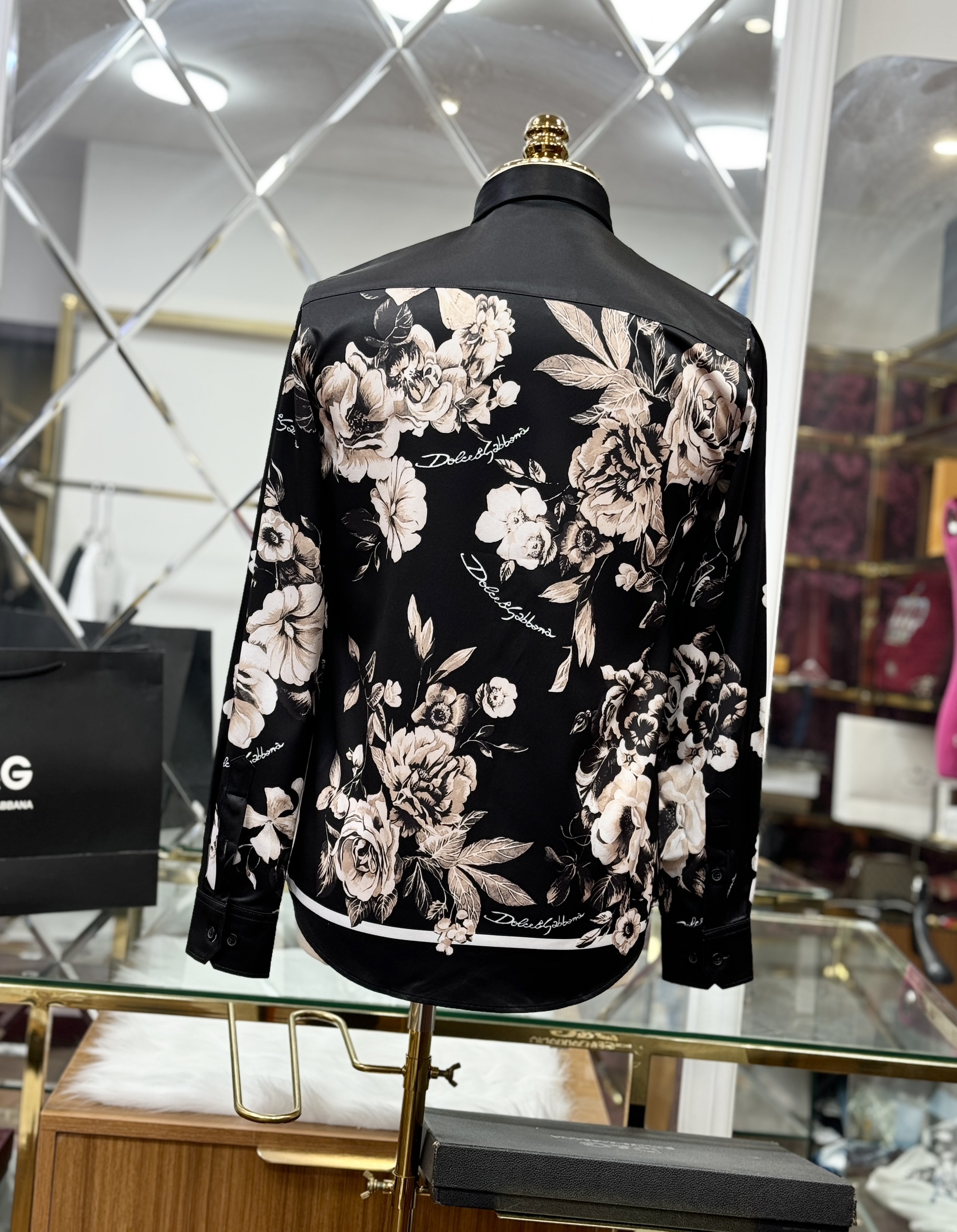 Áo sơ mi Dolce Gabbana DG Đen họa tiết Hoa Hồng Like Auth 44-50 CD