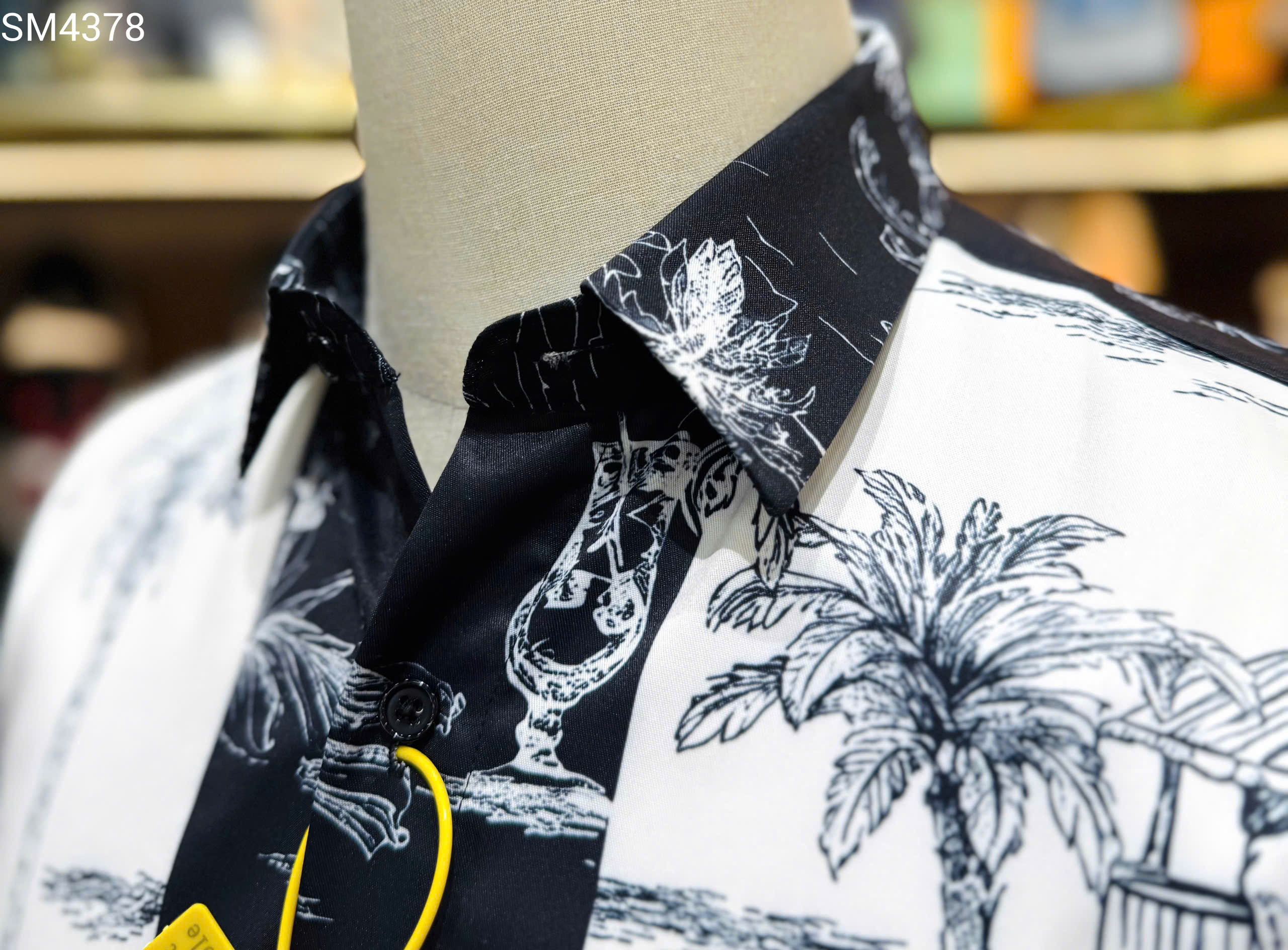 Áo sơ mi hình Dolce Gabbana DG họa tiết cây dừa phối kẻ Trắng Đen Like Auth 38-41 MK