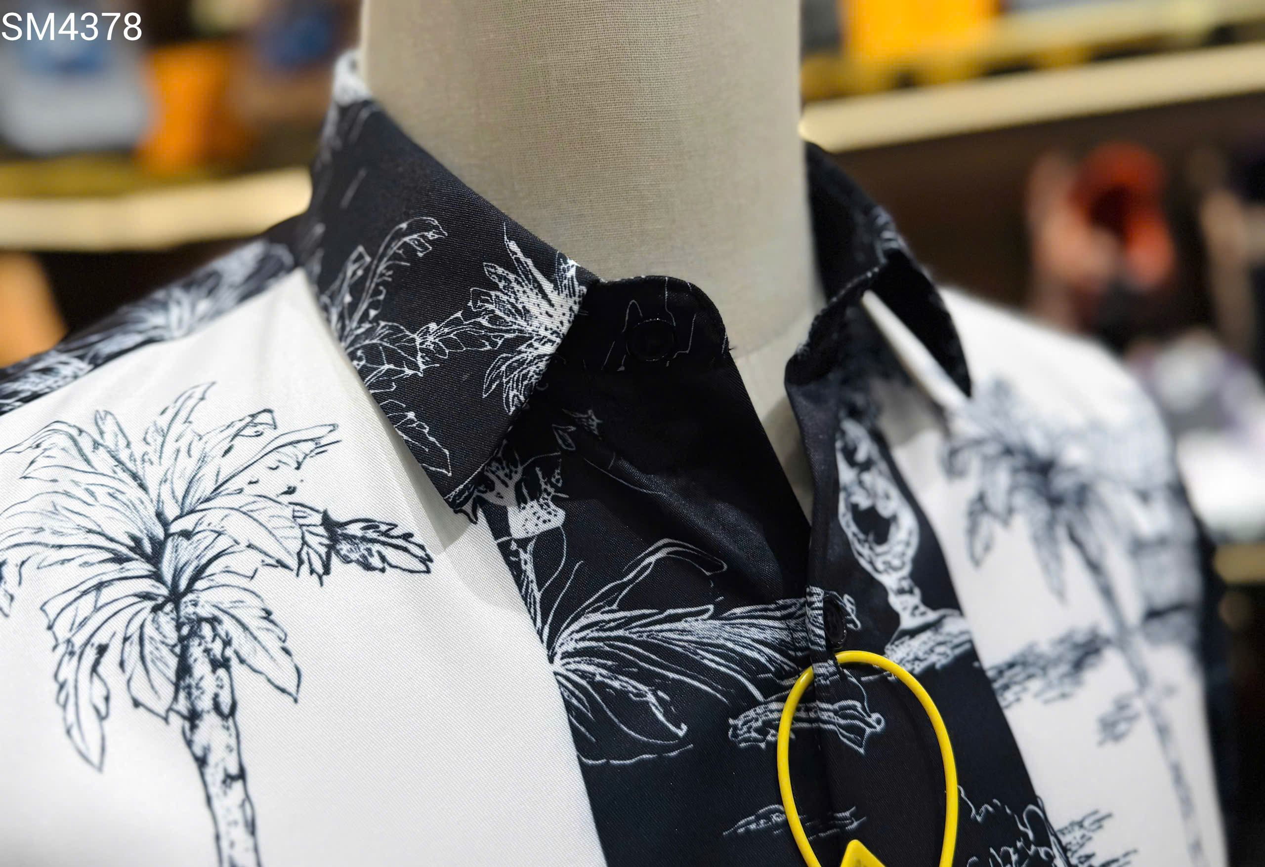 Áo sơ mi hình Dolce Gabbana DG họa tiết cây dừa phối kẻ Trắng Đen Like Auth 38-41 MK