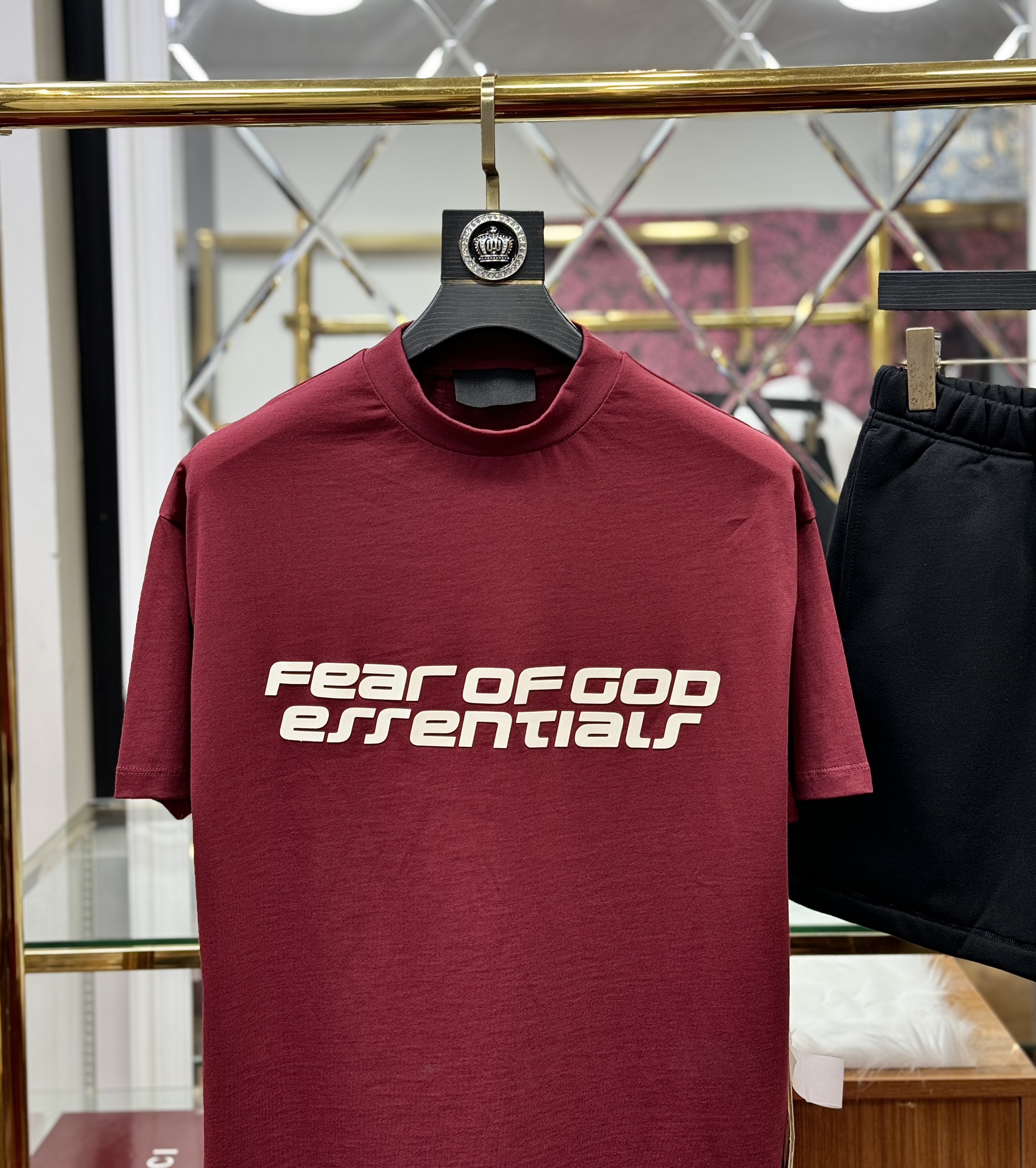 Set bộ thể thao hè Essentials Fear of God Đỏ Đen Like Auth XS-L CD