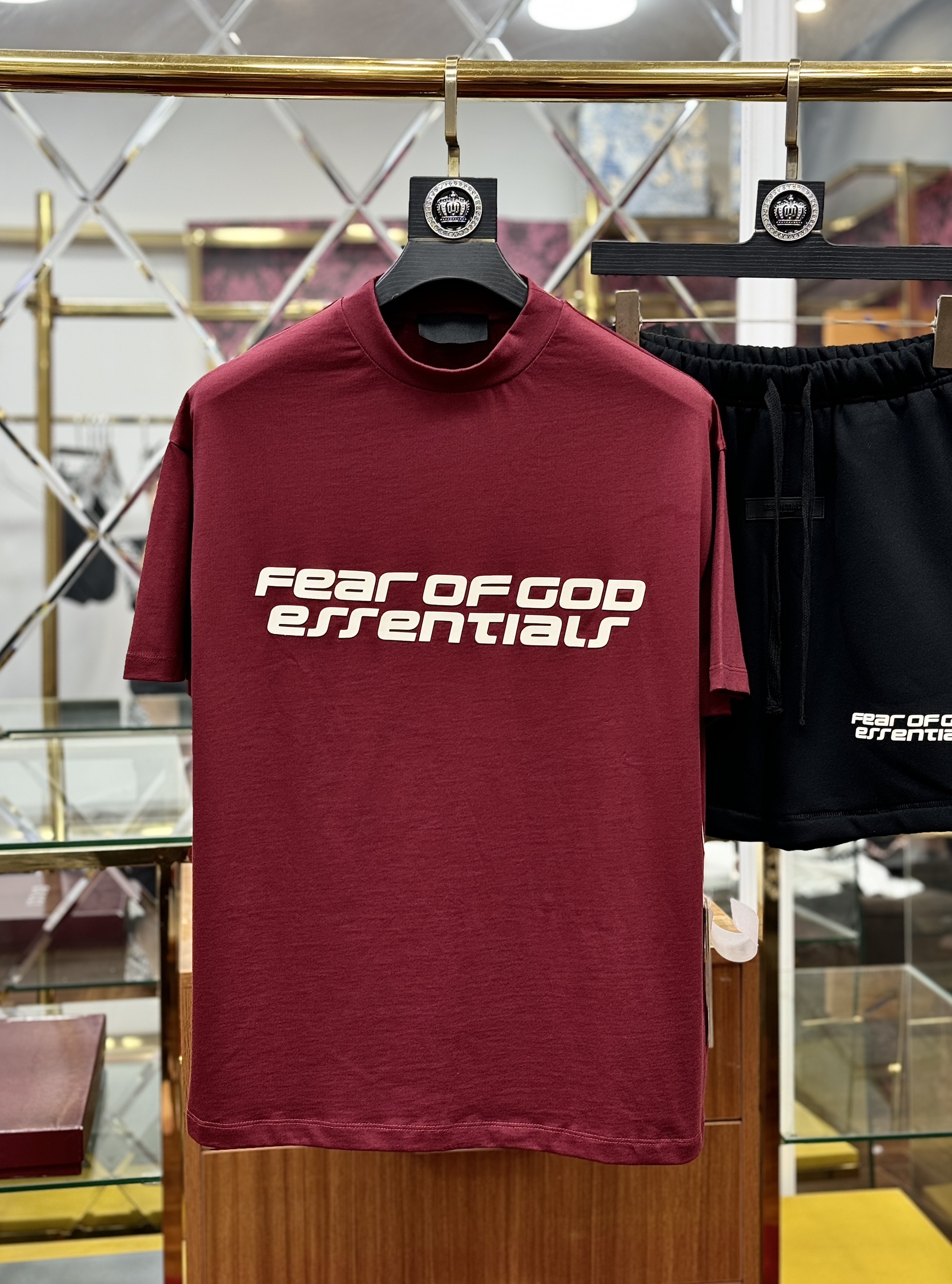 Set bộ thể thao hè Essentials Fear of God Đỏ Đen Like Auth XS-L CD