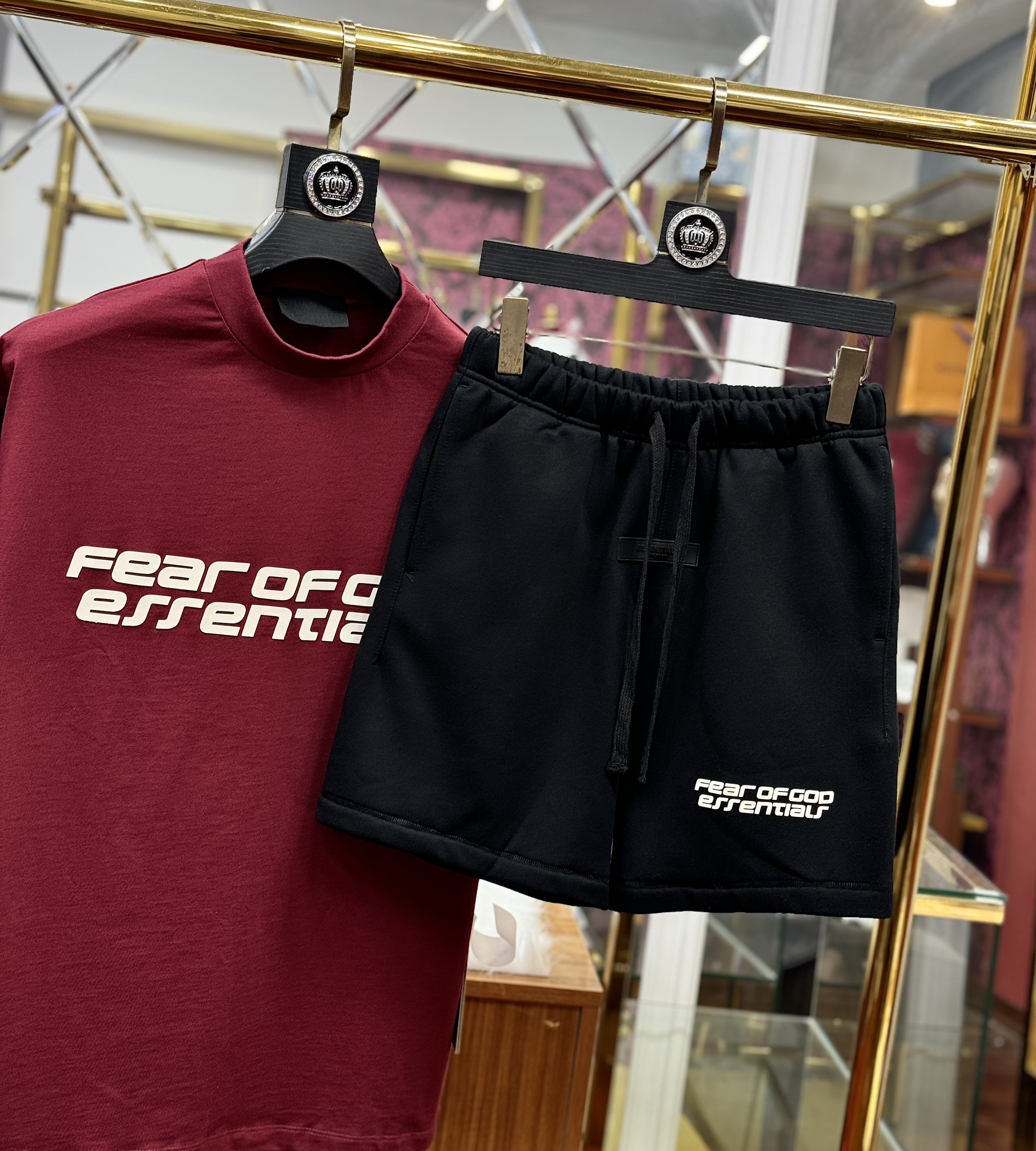 Set bộ thể thao hè Essentials Fear of God Đỏ Đen Like Auth XS-L CD