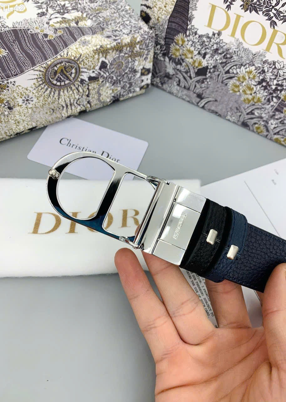 Thắt lưng dây nịt Dior da sần logo CD Bạc Like Auth 90-100 MK