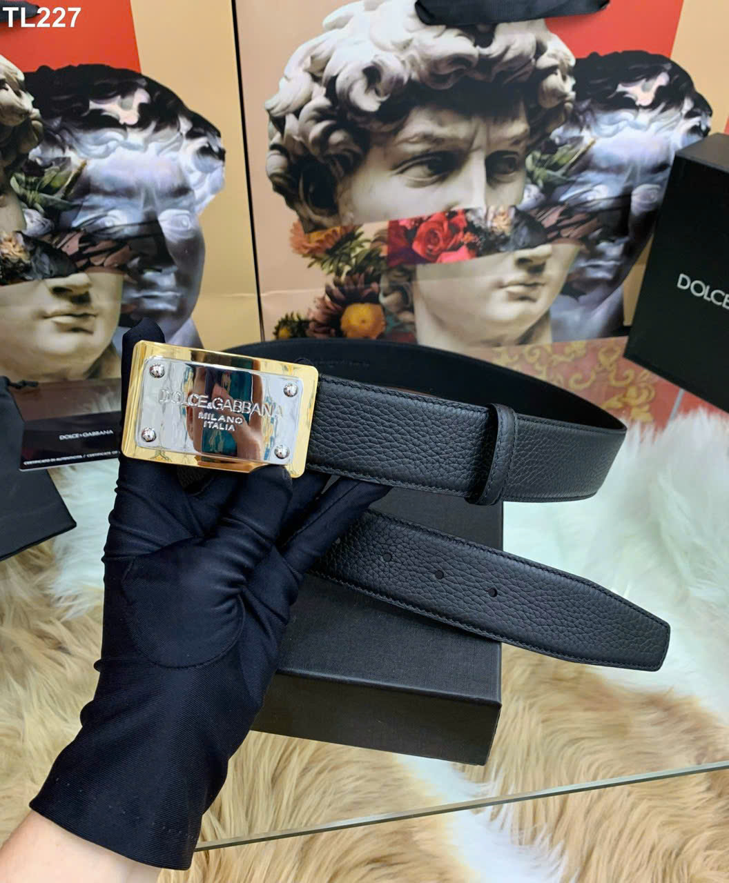 Thắt lưng dây nịt Dolce Gabbana DG logo mặt gương Like Auth 90-100 MK