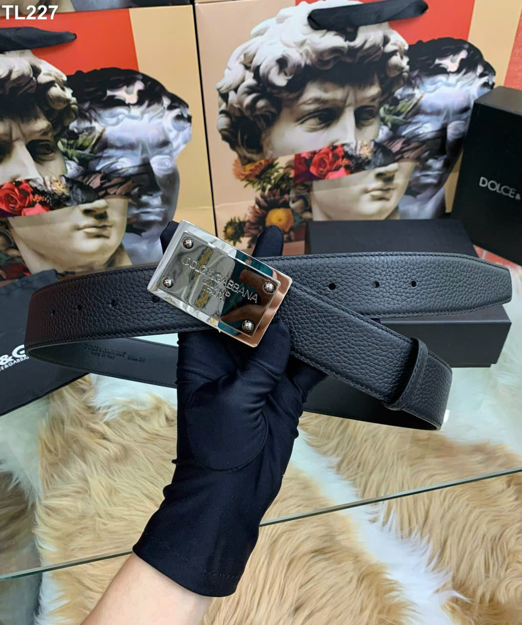 Thắt lưng dây nịt Dolce Gabbana DG logo mặt gương Like Auth 90-100 MK