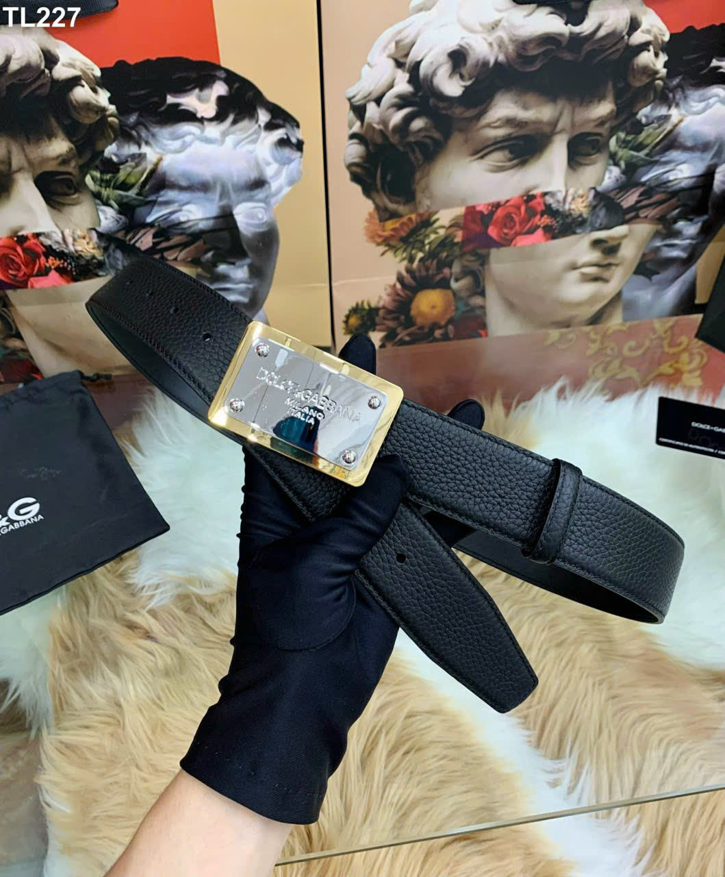 Thắt lưng dây nịt Dolce Gabbana DG logo mặt gương Like Auth 90-100 MK