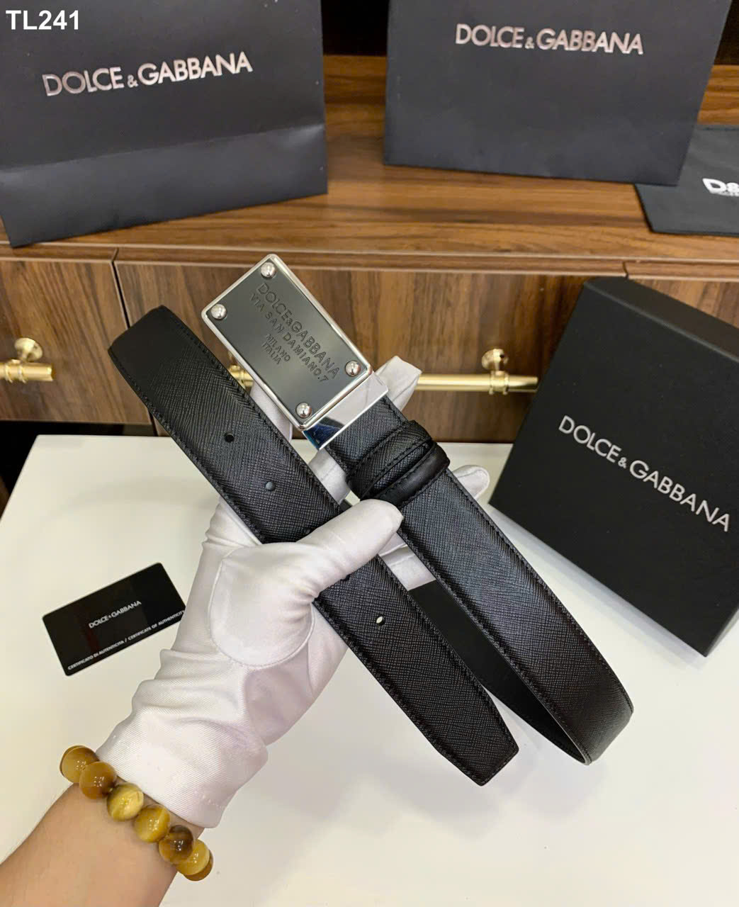 Thắt lưng dây nịt Dolce Gabbana DG Milano mặt vuông logo chữ khắc Like Auth 90-100 MK