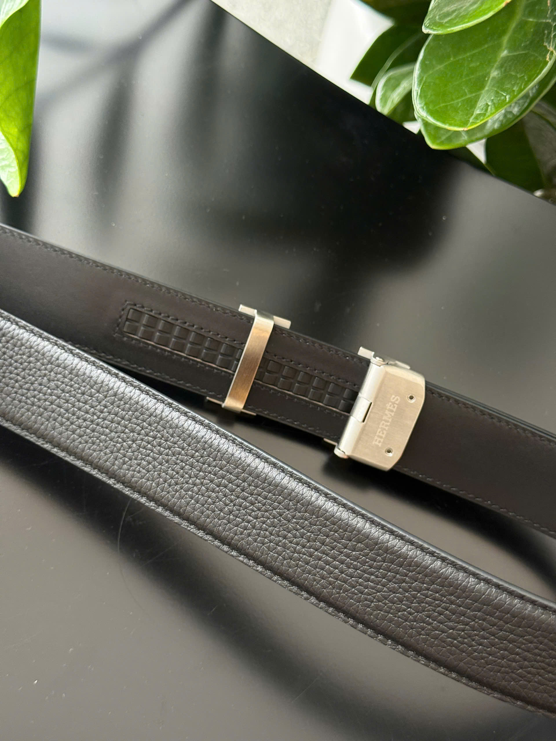 Thắt lưng dây nịt Hermes HM logo chữ H tag bạc họa tiết cỗ xe ngựa khóa tự động Like Auth 85-110 DDT