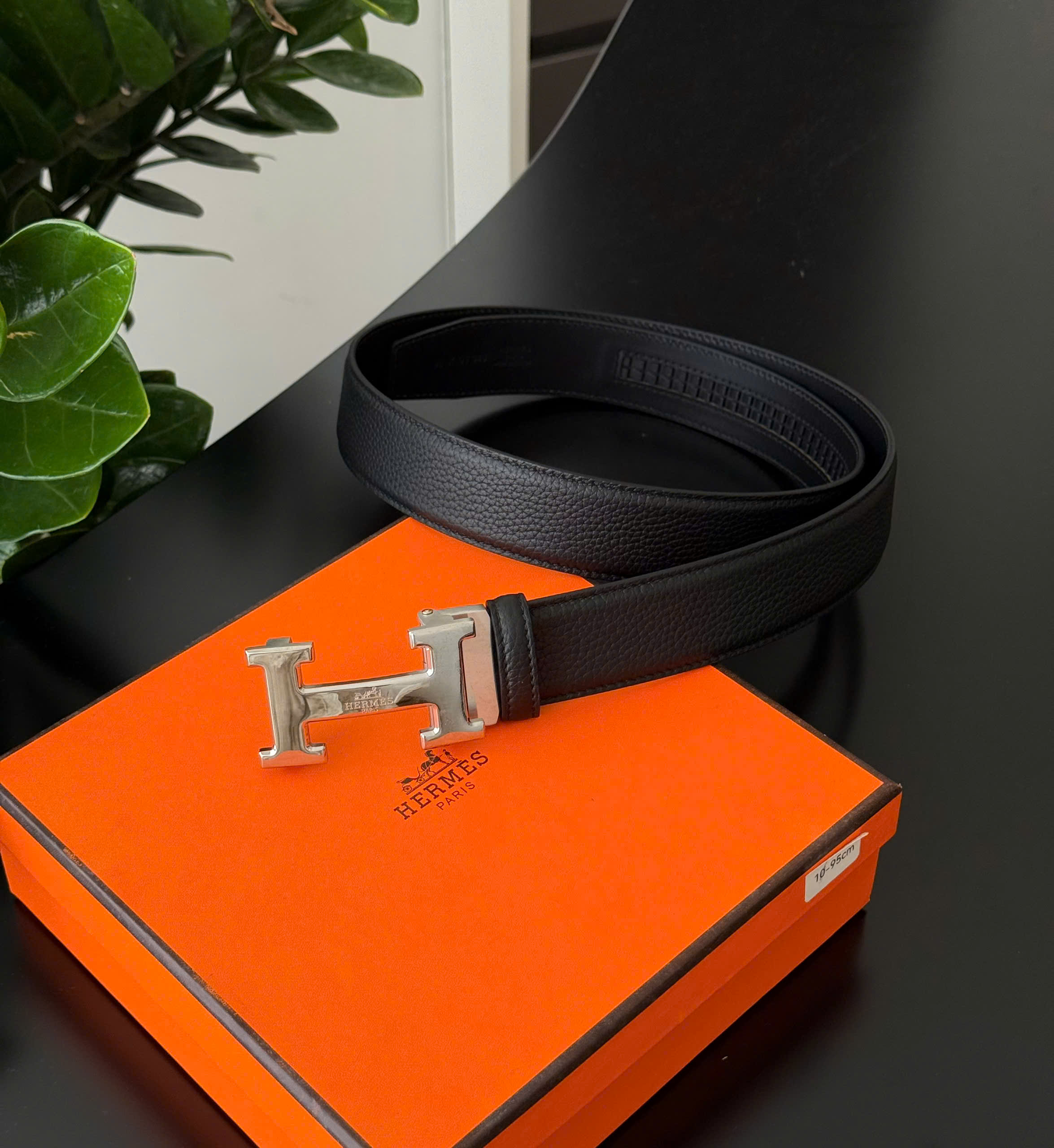 Thắt lưng dây nịt Hermes HM logo chữ H tag bạc họa tiết cỗ xe ngựa khóa tự động Like Auth 85-110 DDT