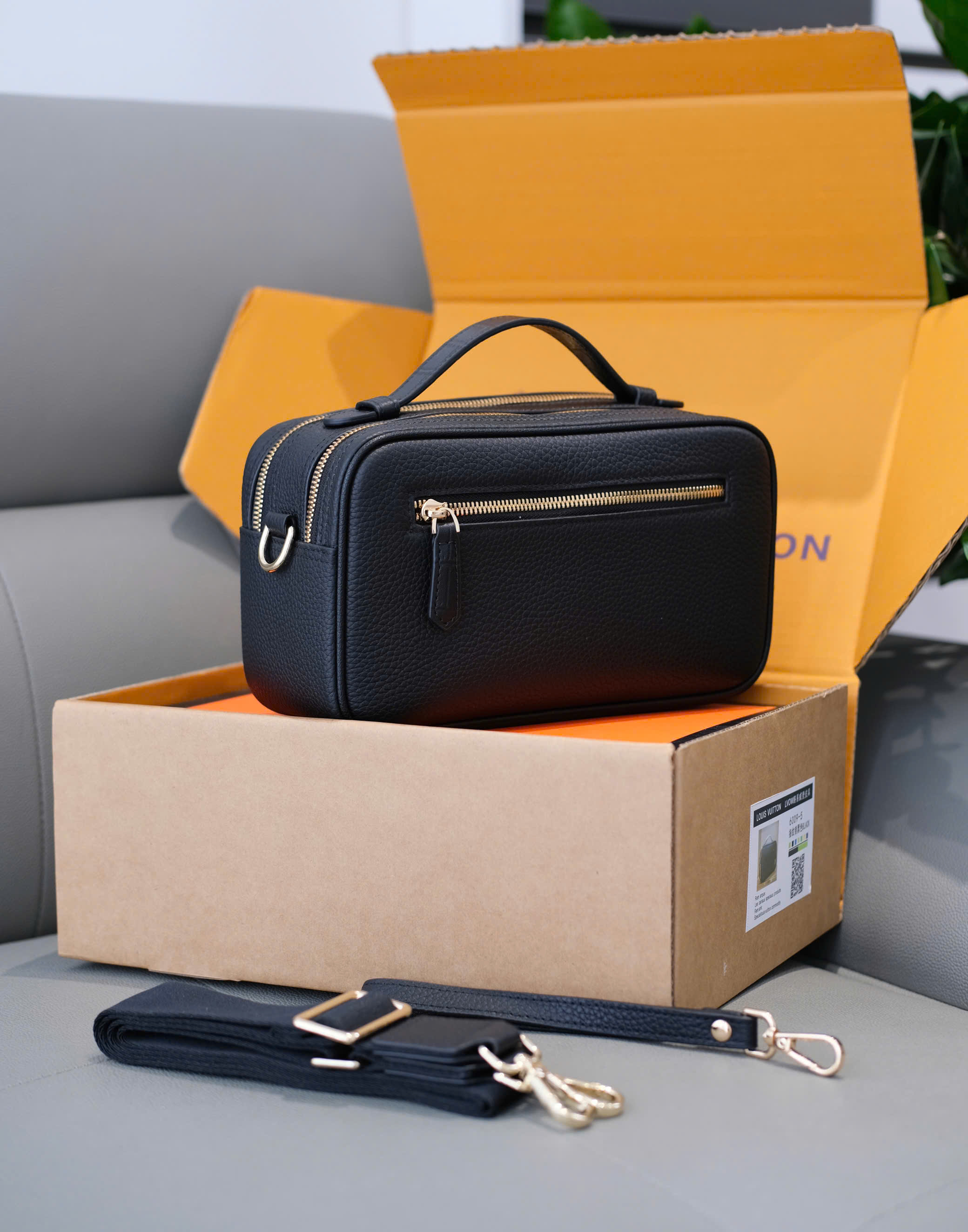 Túi ví Clutch Hermes HM Đen sần khóa vàng mở vân tay Like Auth 25x15x10 DDT