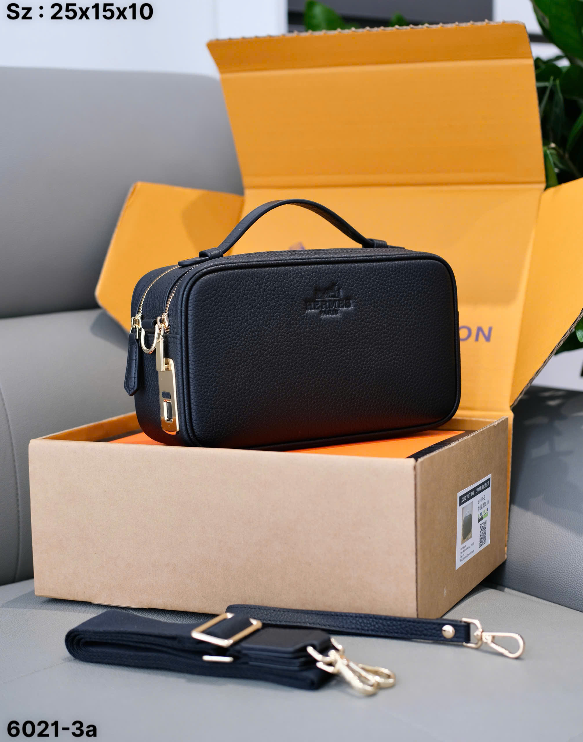 Túi ví Clutch Hermes HM Đen sần khóa vàng mở vân tay Like Auth 25x15x10 DDT