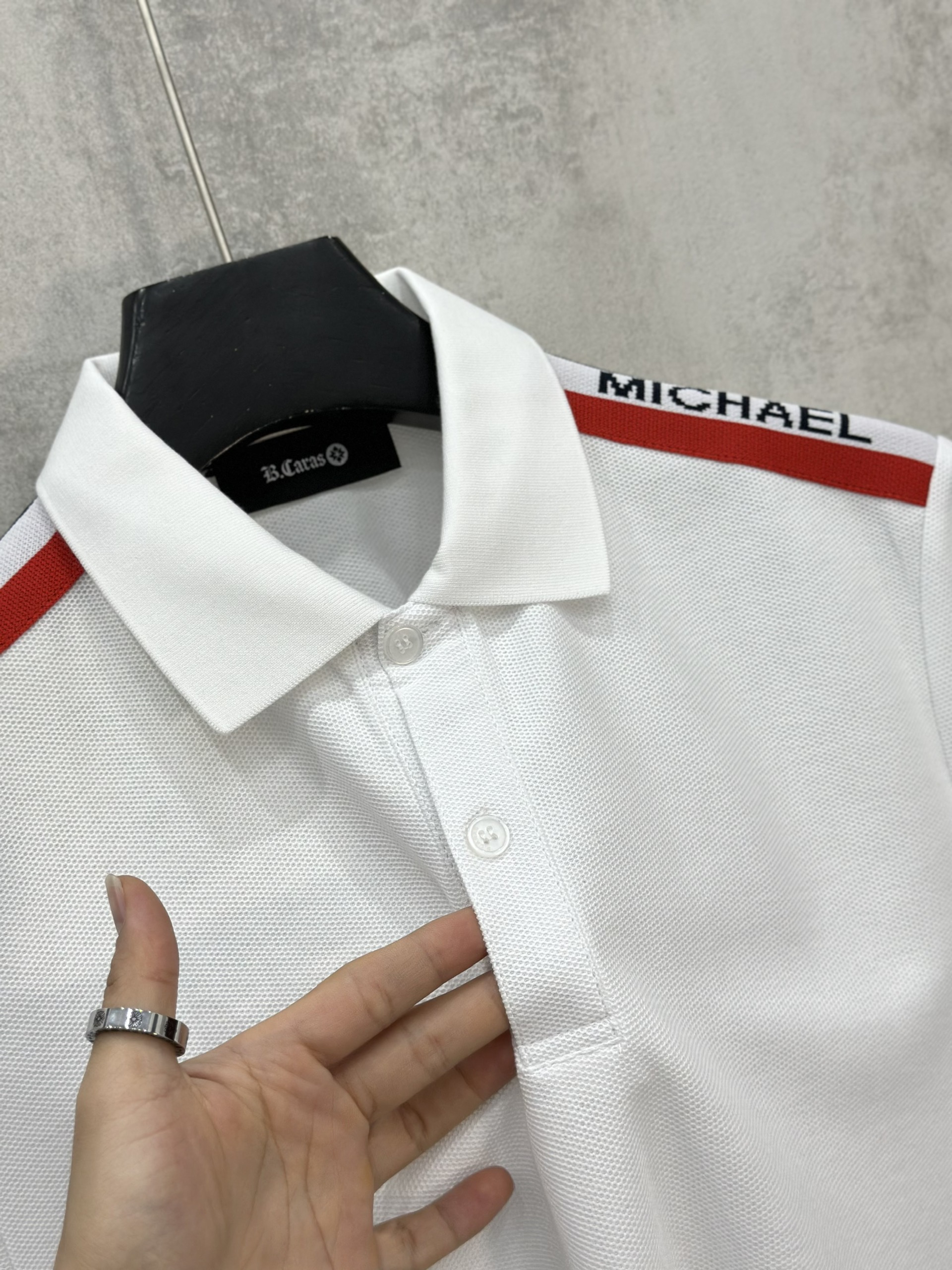 Áo polo Michael logo viền vai tag tay Like Auth S-XL VTN\trắng