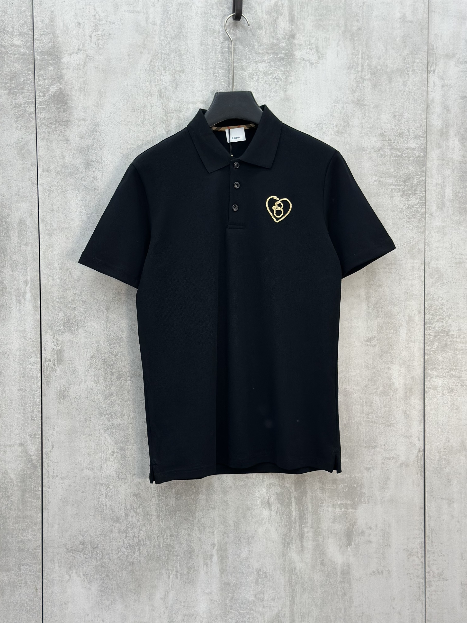 Áo polo Caras Đen Trắng Xanh Than basic khuy Vàng logo thêu Trái Tim ngực Like Auth S-XL VTN\Đen