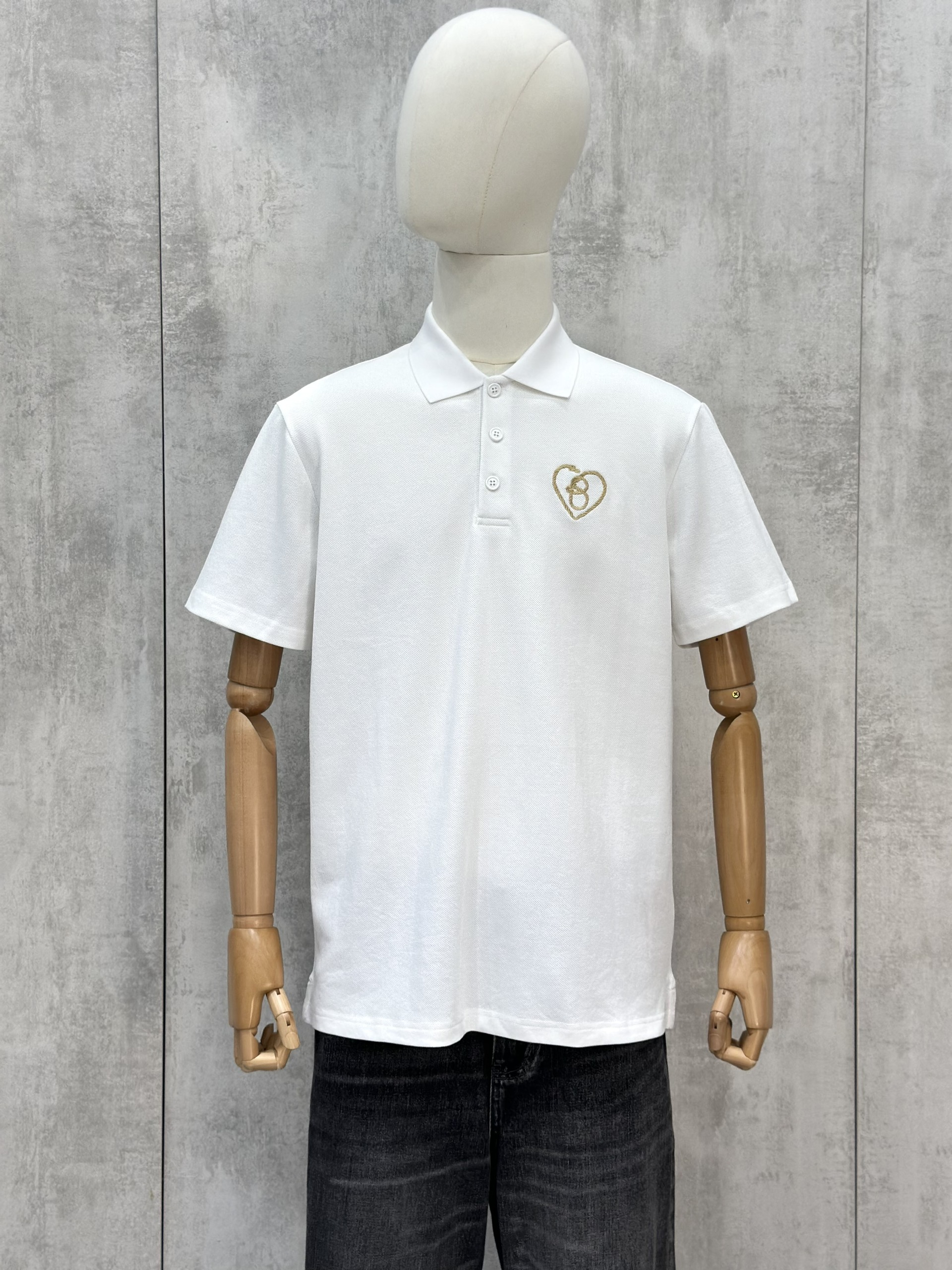 Áo polo Caras Đen Trắng Xanh Than basic khuy Vàng logo thêu Trái Tim ngực Like Auth S-XL VTN\trắng