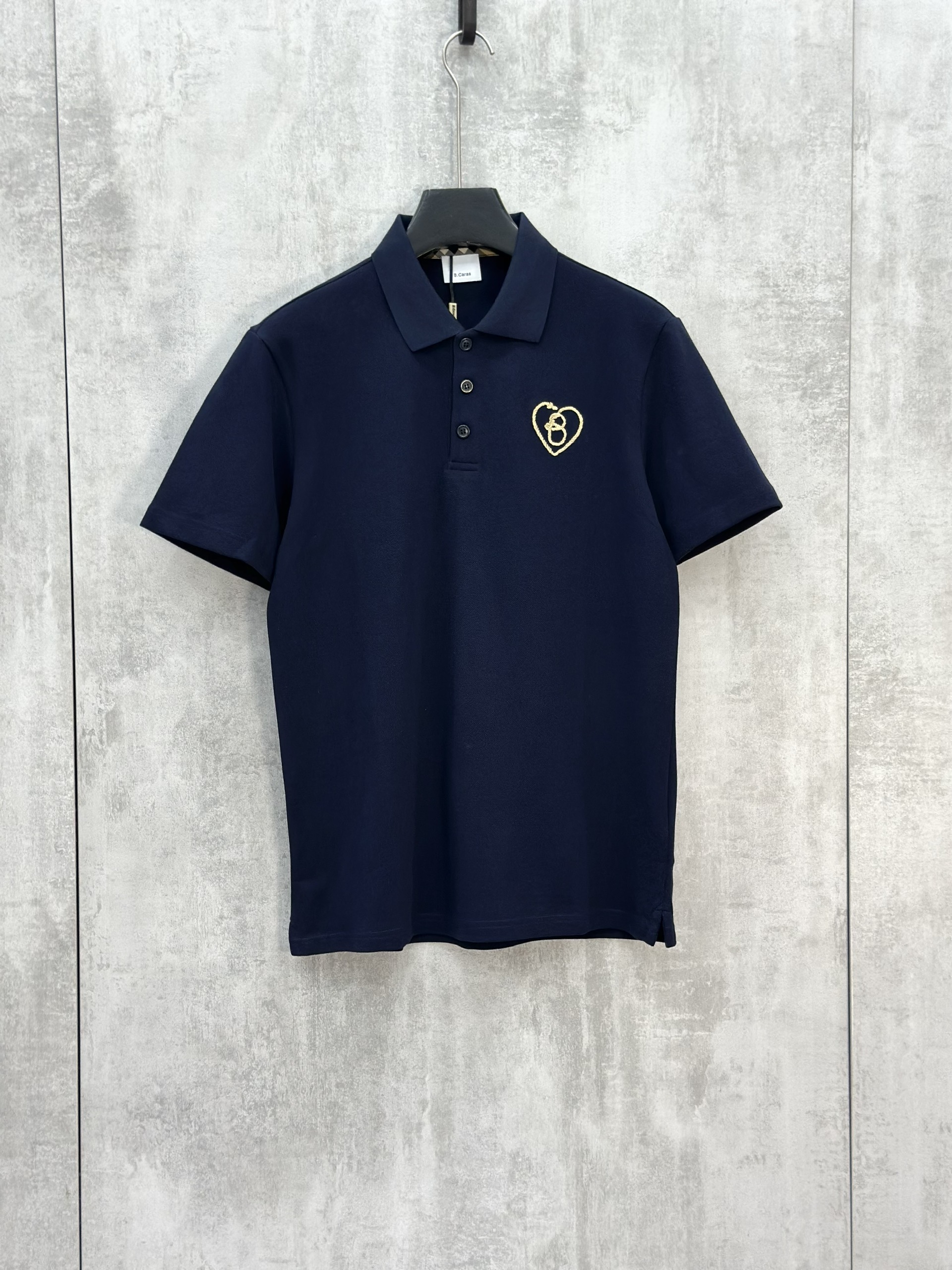 Áo polo Caras Đen Trắng Xanh Than basic khuy Vàng logo thêu Trái Tim ngực Like Auth S-XL VTN\xanh than