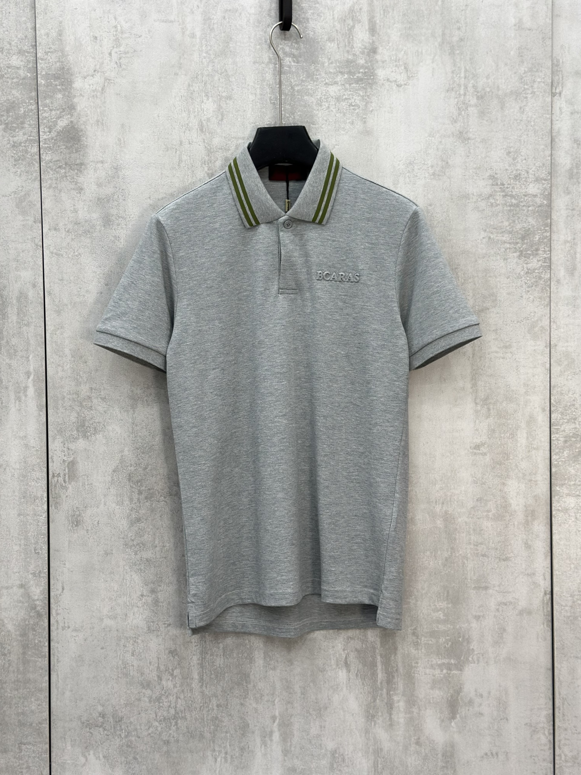 Áo polo Caras Xám kẻ sọc cổ logo thêu ngực Like Auth S-XL VTN