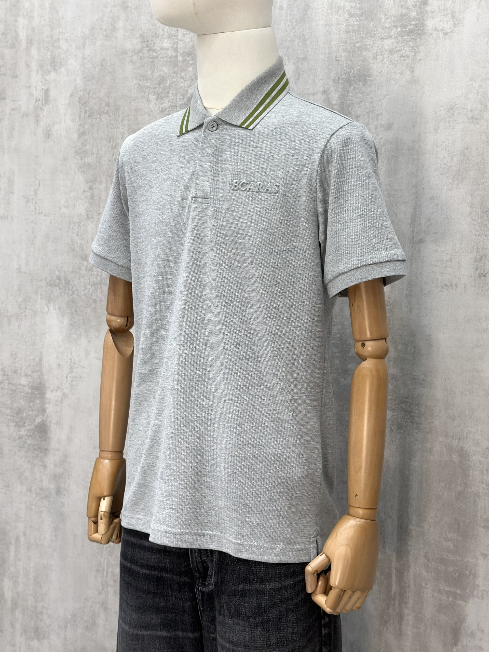 Áo polo Caras Xám kẻ sọc cổ logo thêu ngực Like Auth S-XL VTN