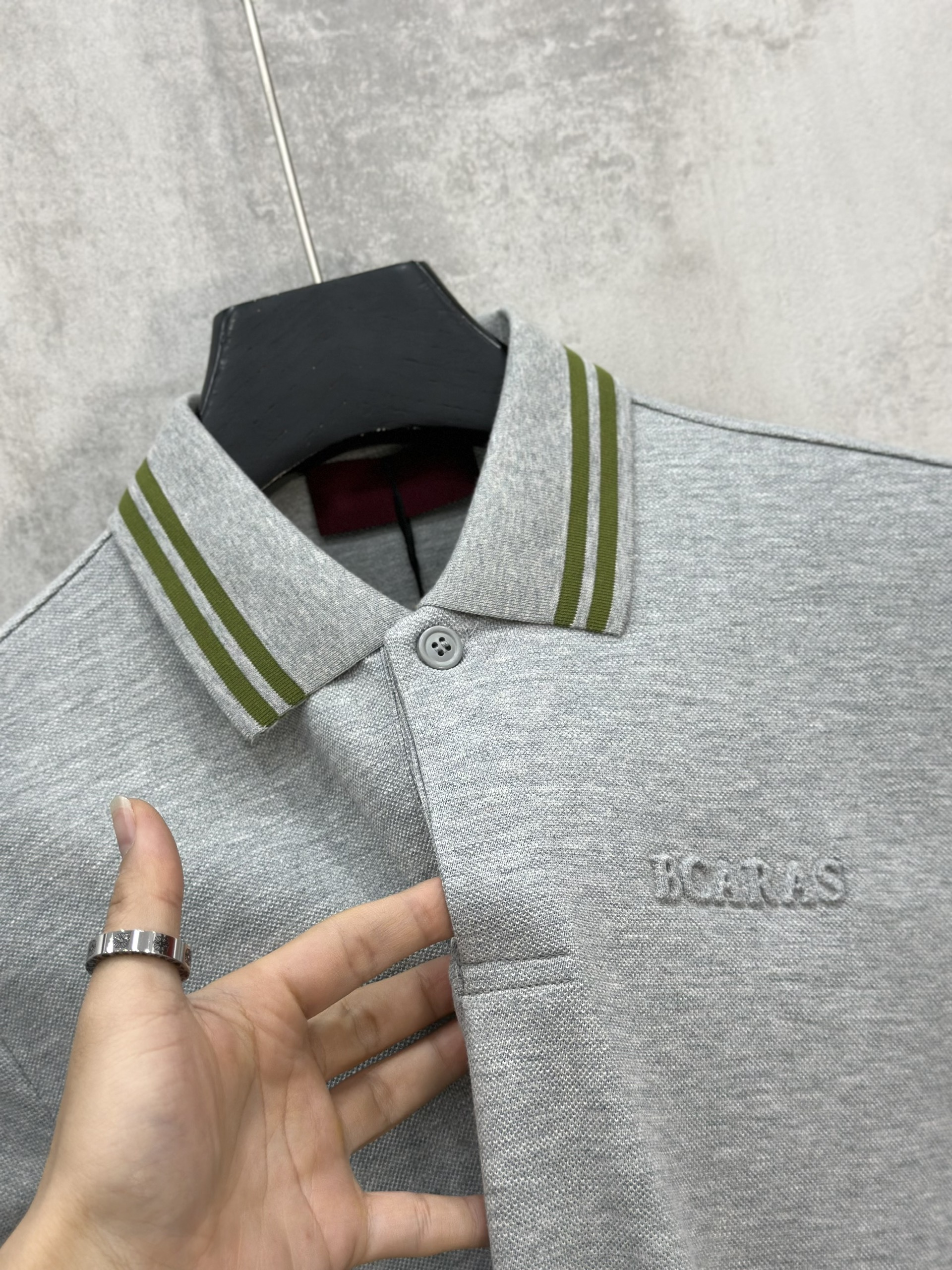 Áo polo Caras Xám kẻ sọc cổ logo thêu ngực Like Auth S-XL VTN