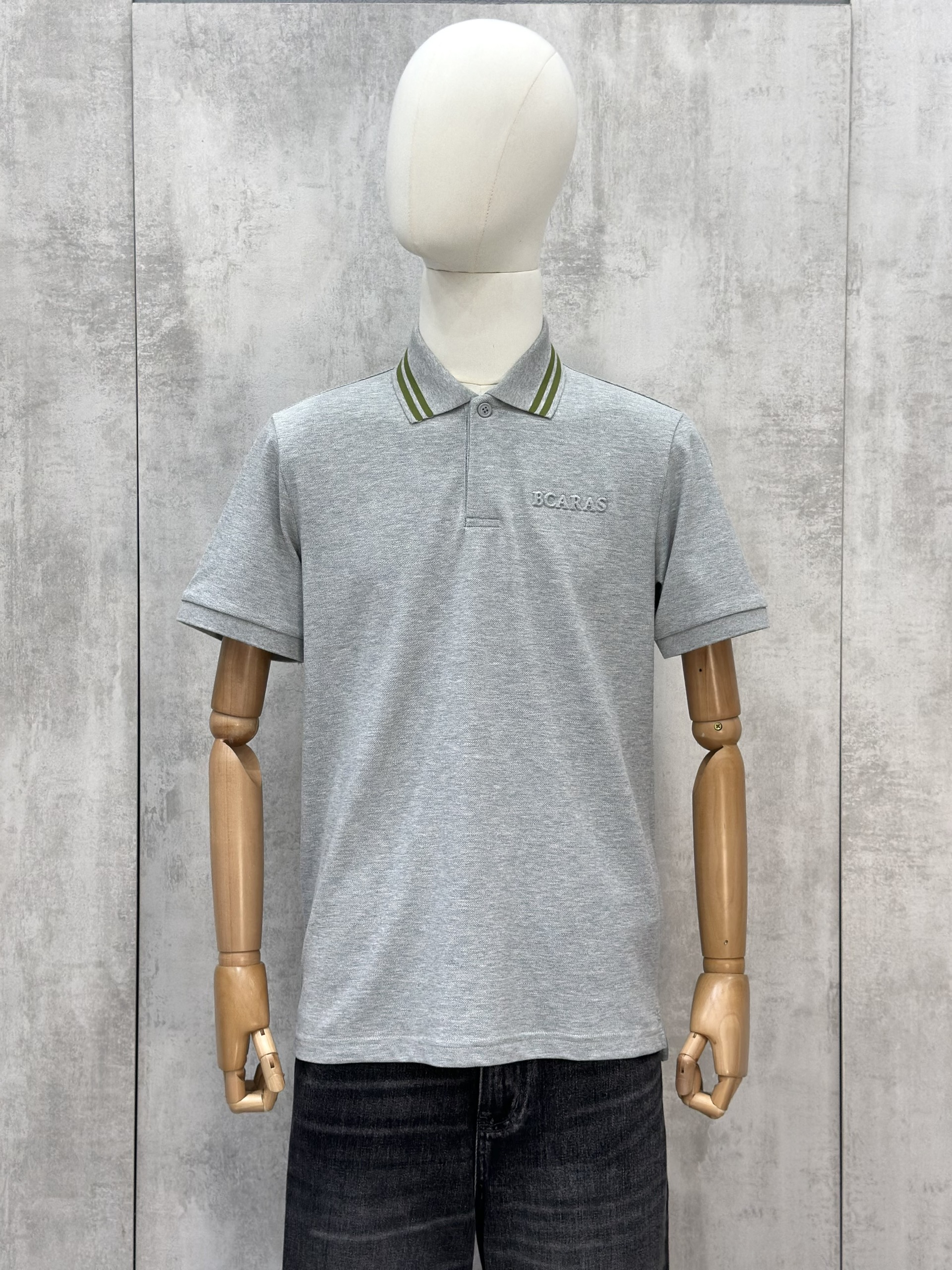 Áo polo Caras Xám kẻ sọc cổ logo thêu ngực Like Auth S-XL VTN