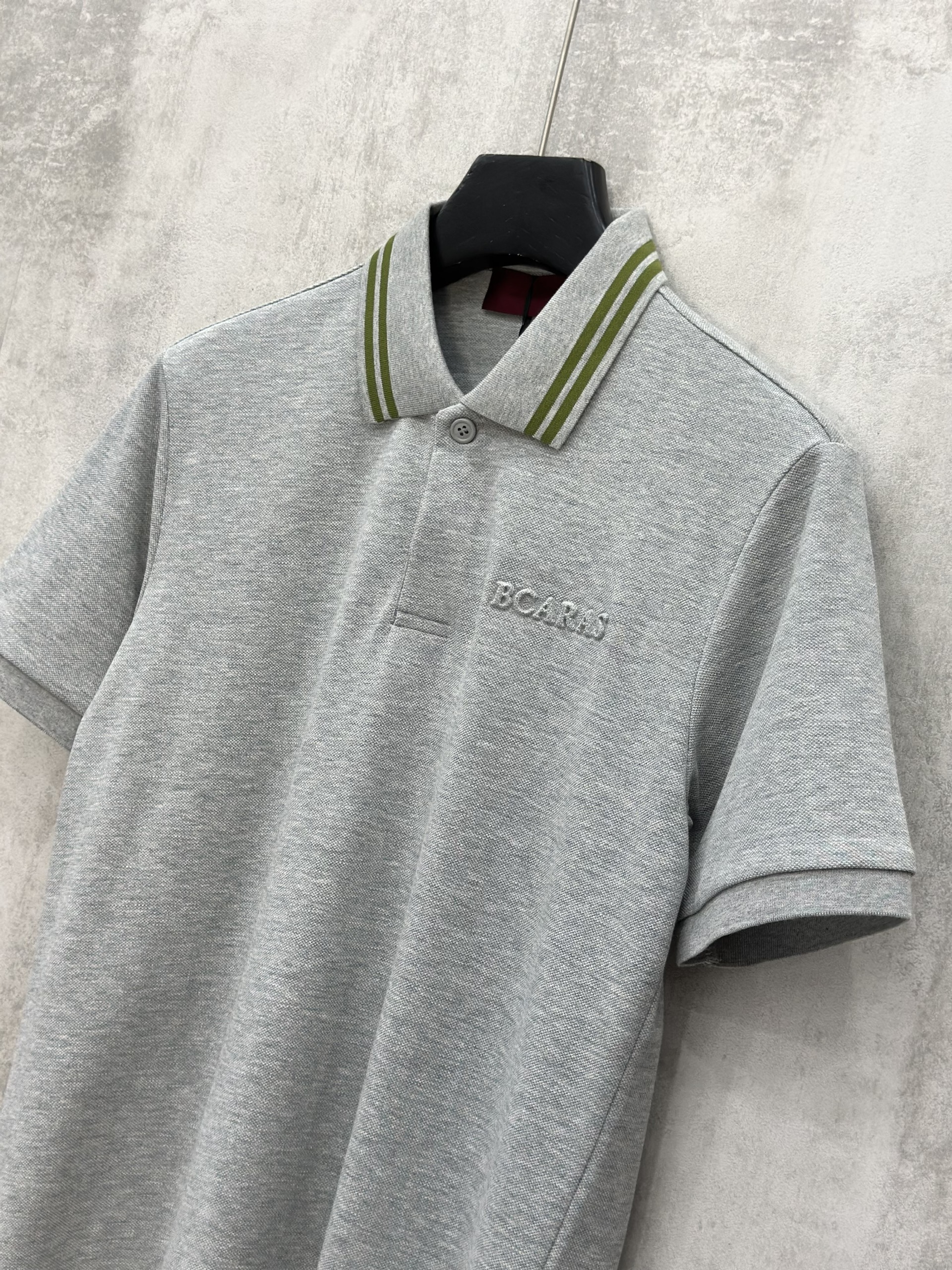 Áo polo Caras Xám kẻ sọc cổ logo thêu ngực Like Auth S-XL VTN