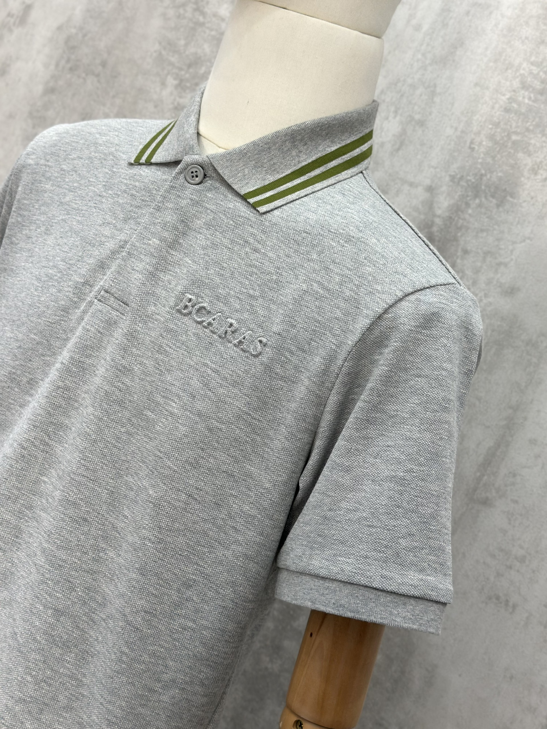 Áo polo Caras Xám kẻ sọc cổ logo thêu ngực Like Auth S-XL VTN