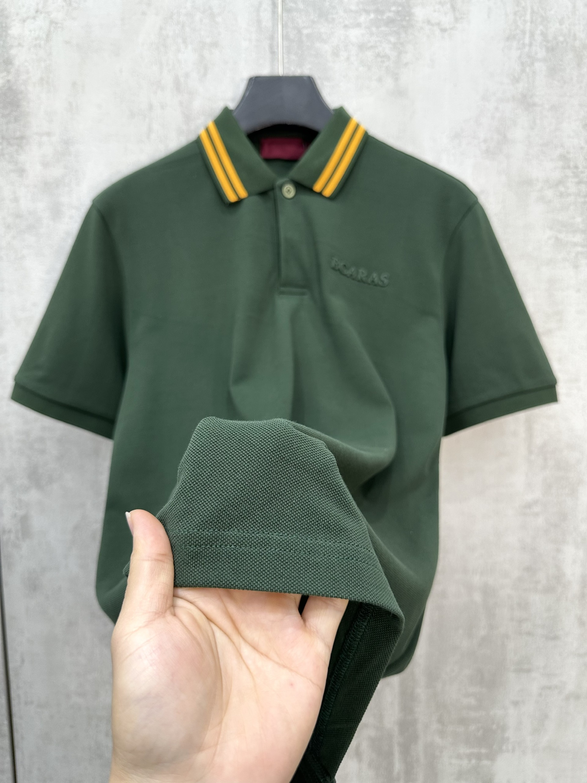 Áo polo Caras Xanh Lá kẻ sọc cổ logo thêu ngực Like Auth S-XL VTN