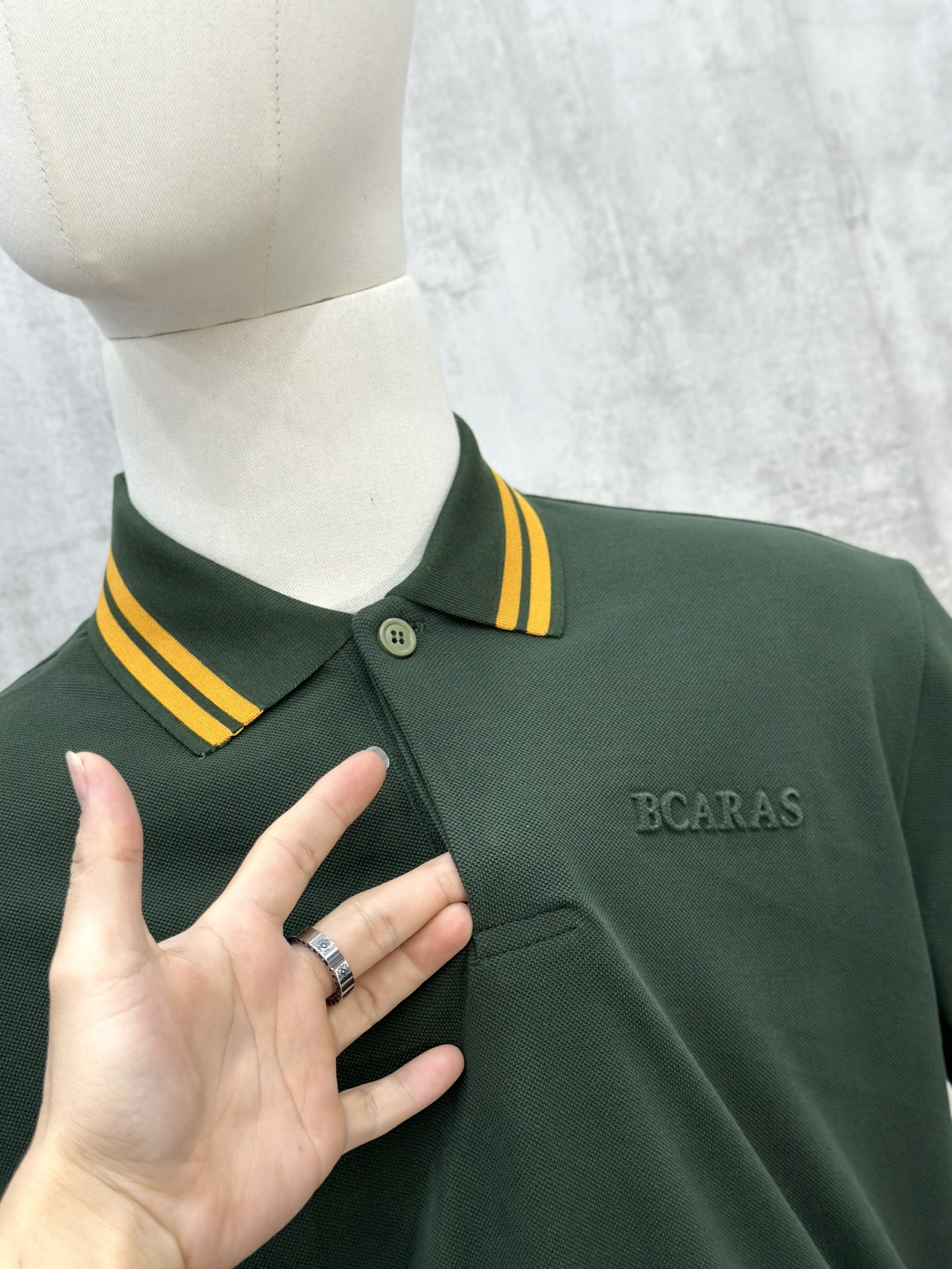 Áo polo Caras Xanh Lá kẻ sọc cổ logo thêu ngực Like Auth S-XL VTN