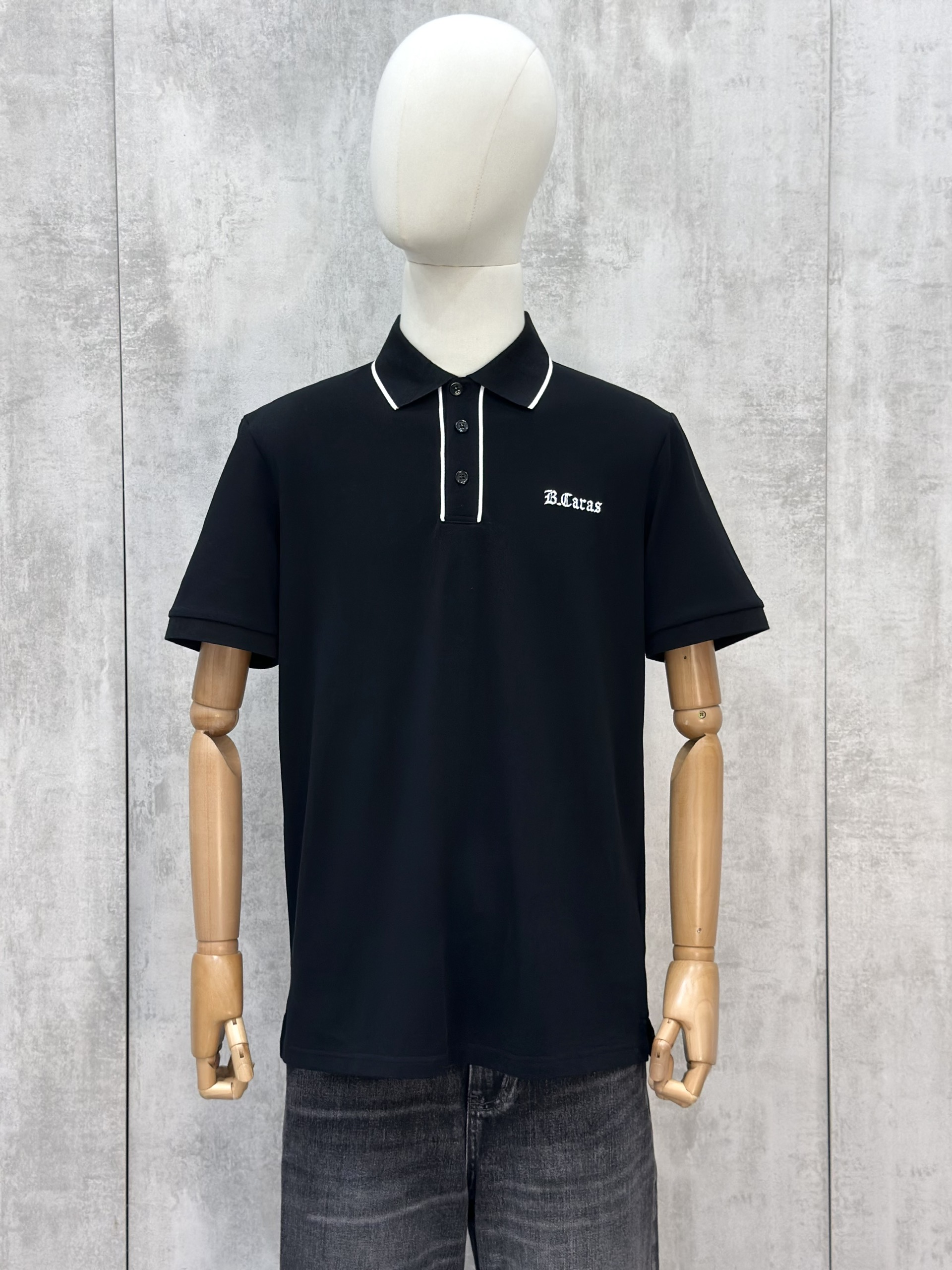 Áo polo Michael kẻ khuy cổ Đen Trắng logo thêu ngực Like Auth S-XL VTN\Đen