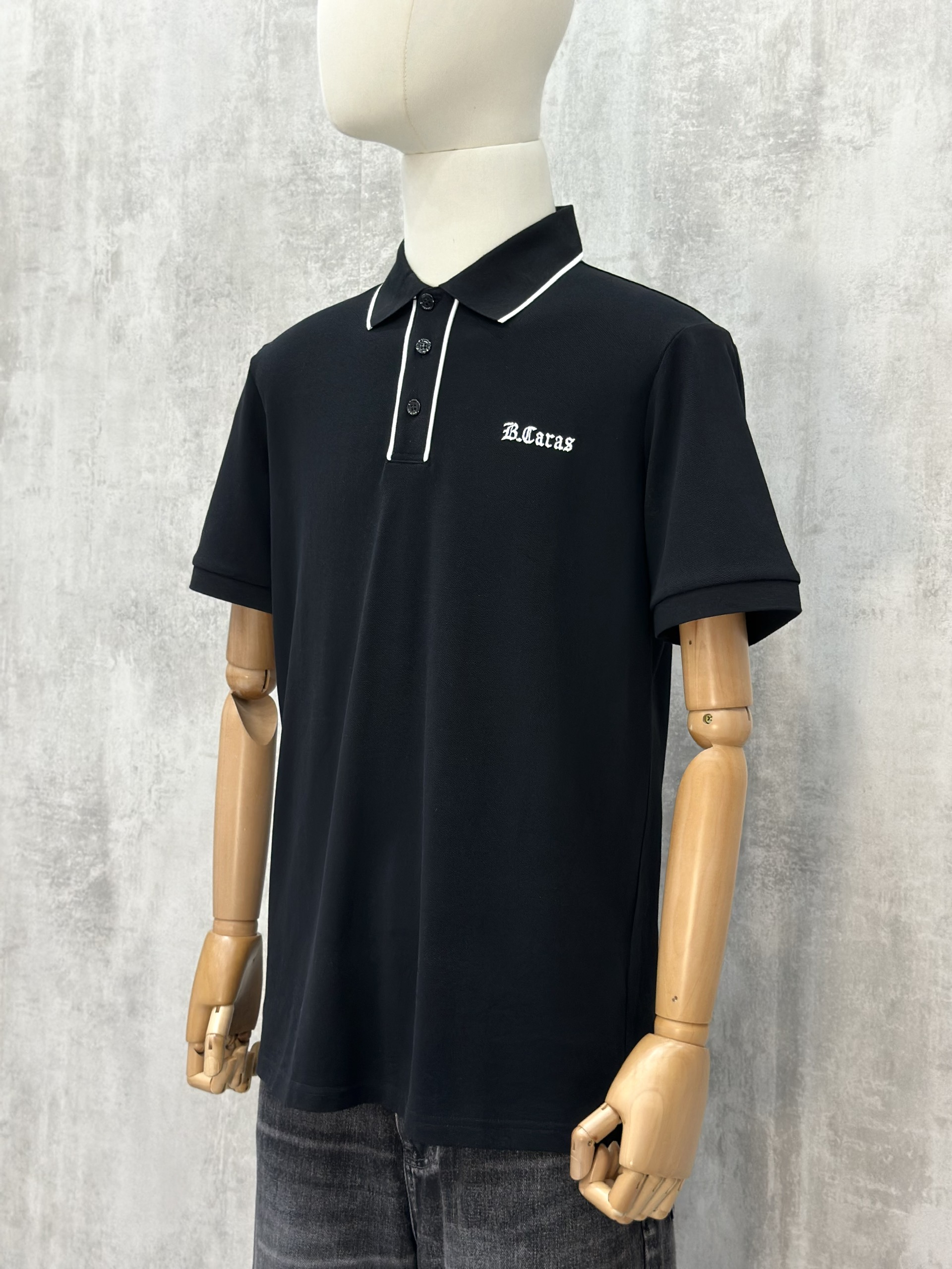 Áo polo Michael kẻ khuy cổ Đen Trắng logo thêu ngực Like Auth S-XL VTN\Đen