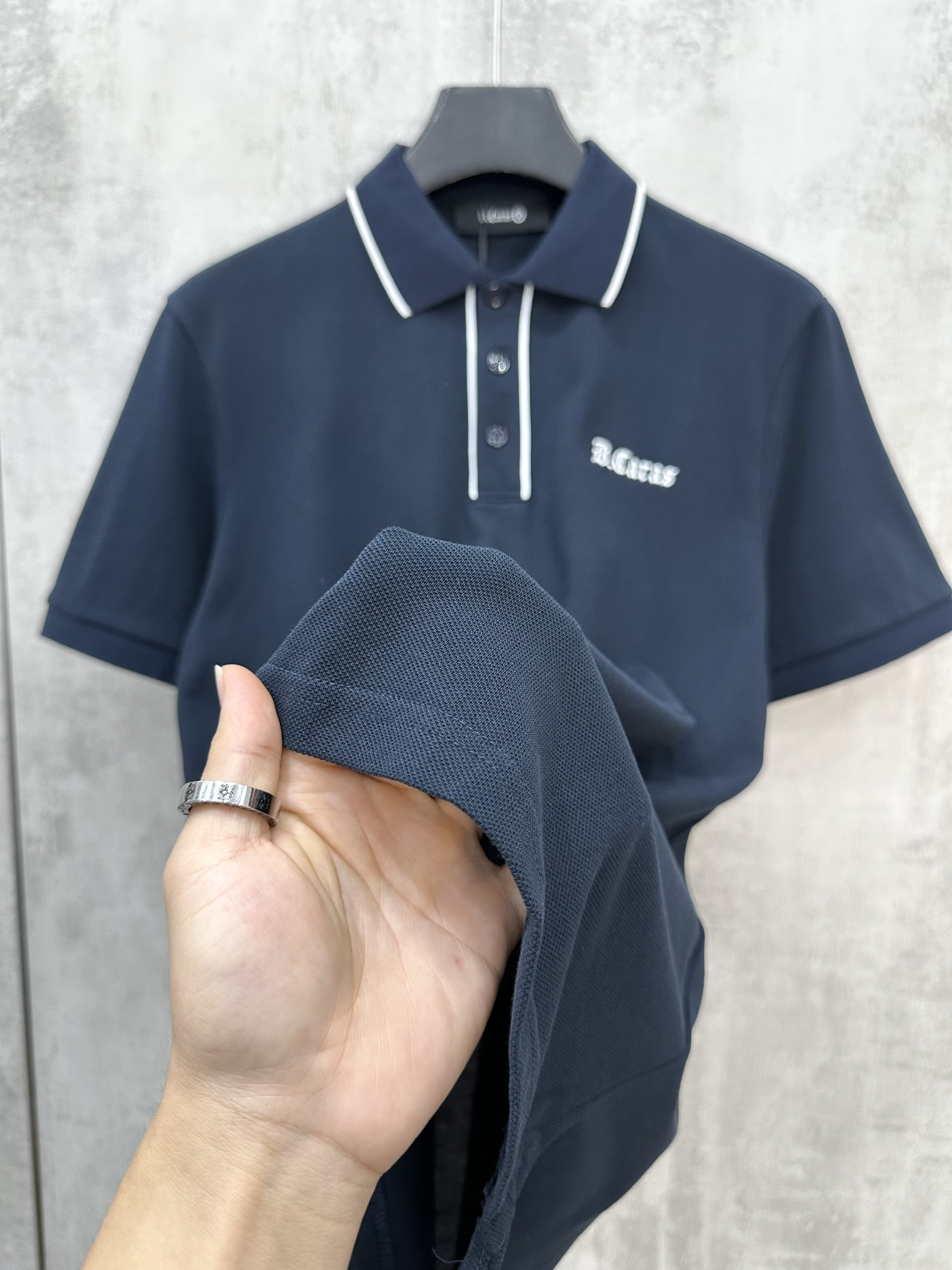 Áo polo Michael kẻ khuy cổ Đen Trắng logo thêu ngực Like Auth S-XL VTN\XANH THAN