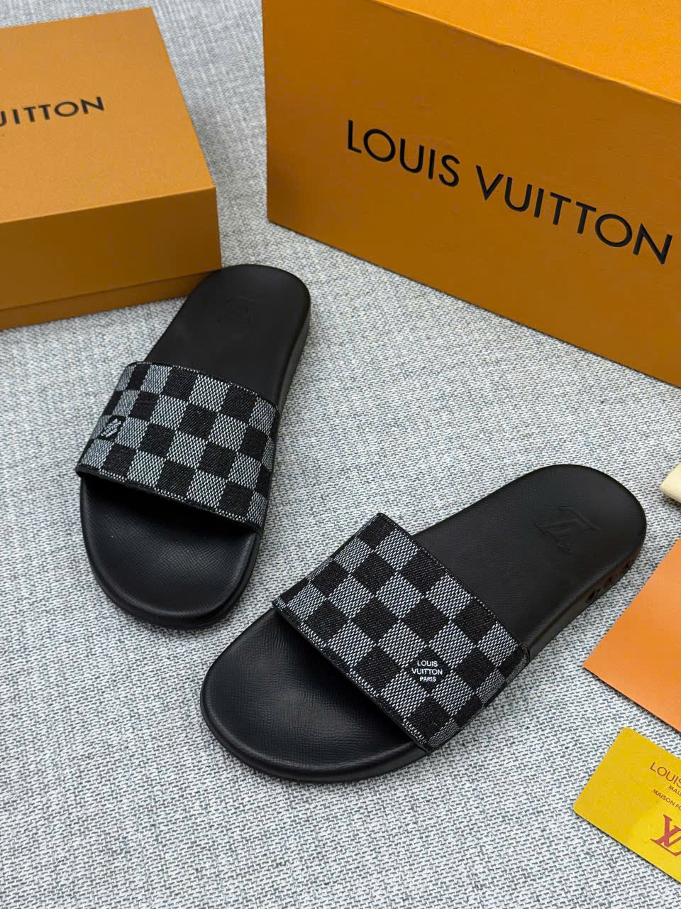 Dép lê Louis Vuitton LV quai vải họa tiết Caro Like Auth 38-43 LK