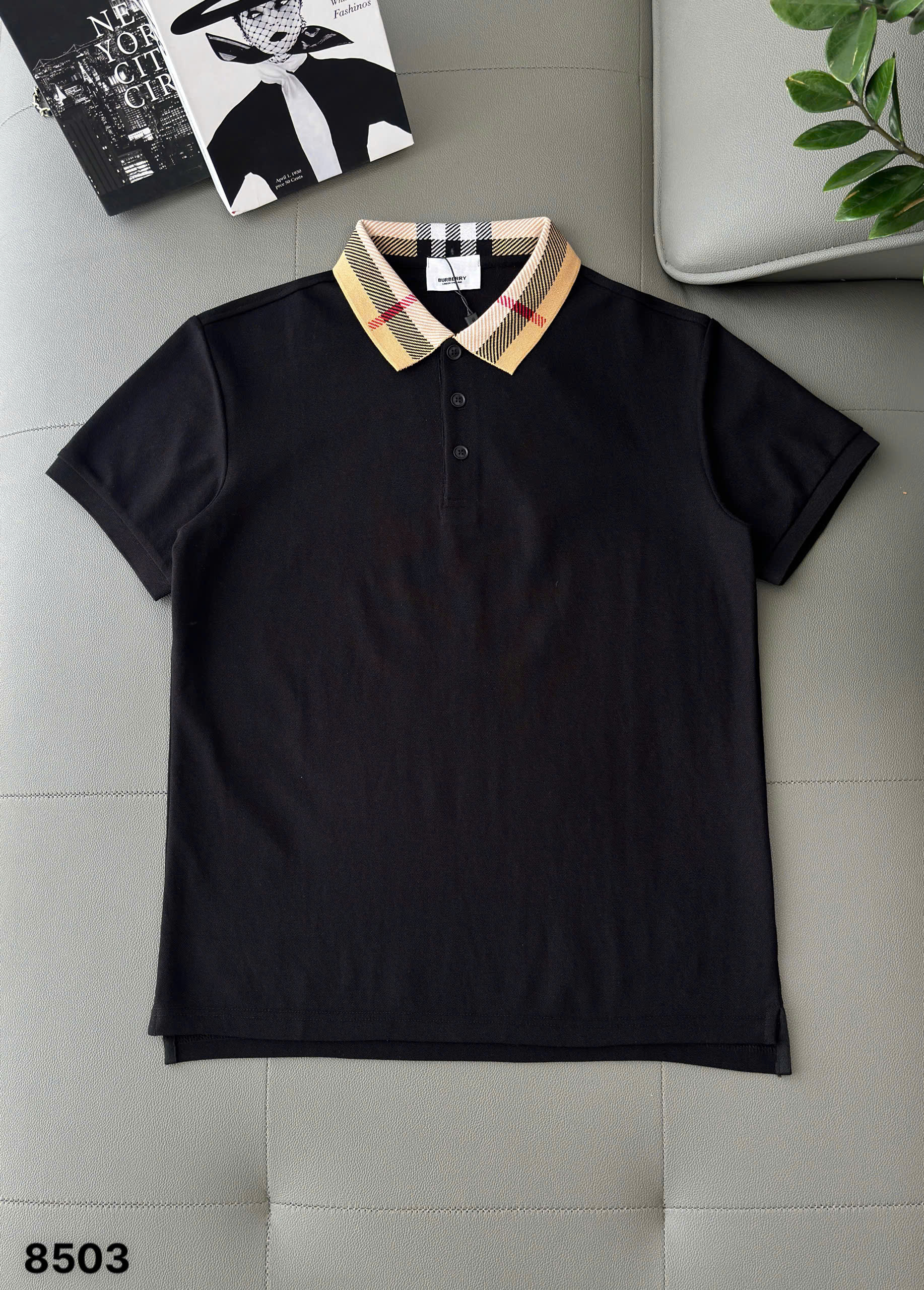 Áo polo Burberry BBR check cổ kẻ sọc bo viền tay Like Auth M-XXL DDT\Đen