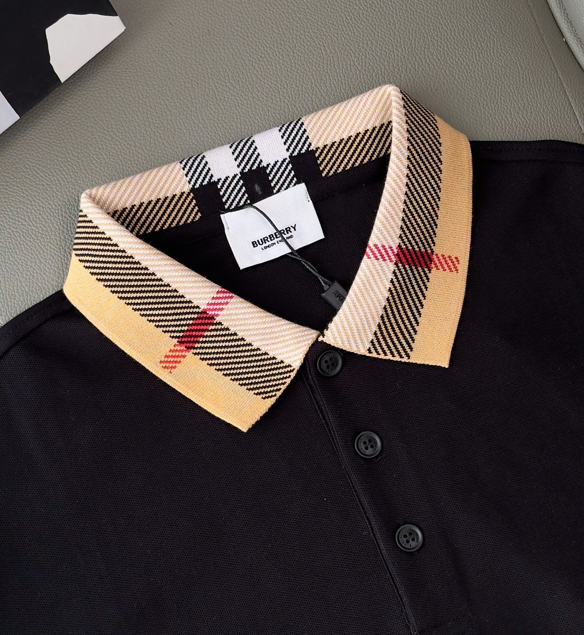 Áo polo Burberry BBR check cổ kẻ sọc bo viền tay Like Auth M-XXL DDT\Đen