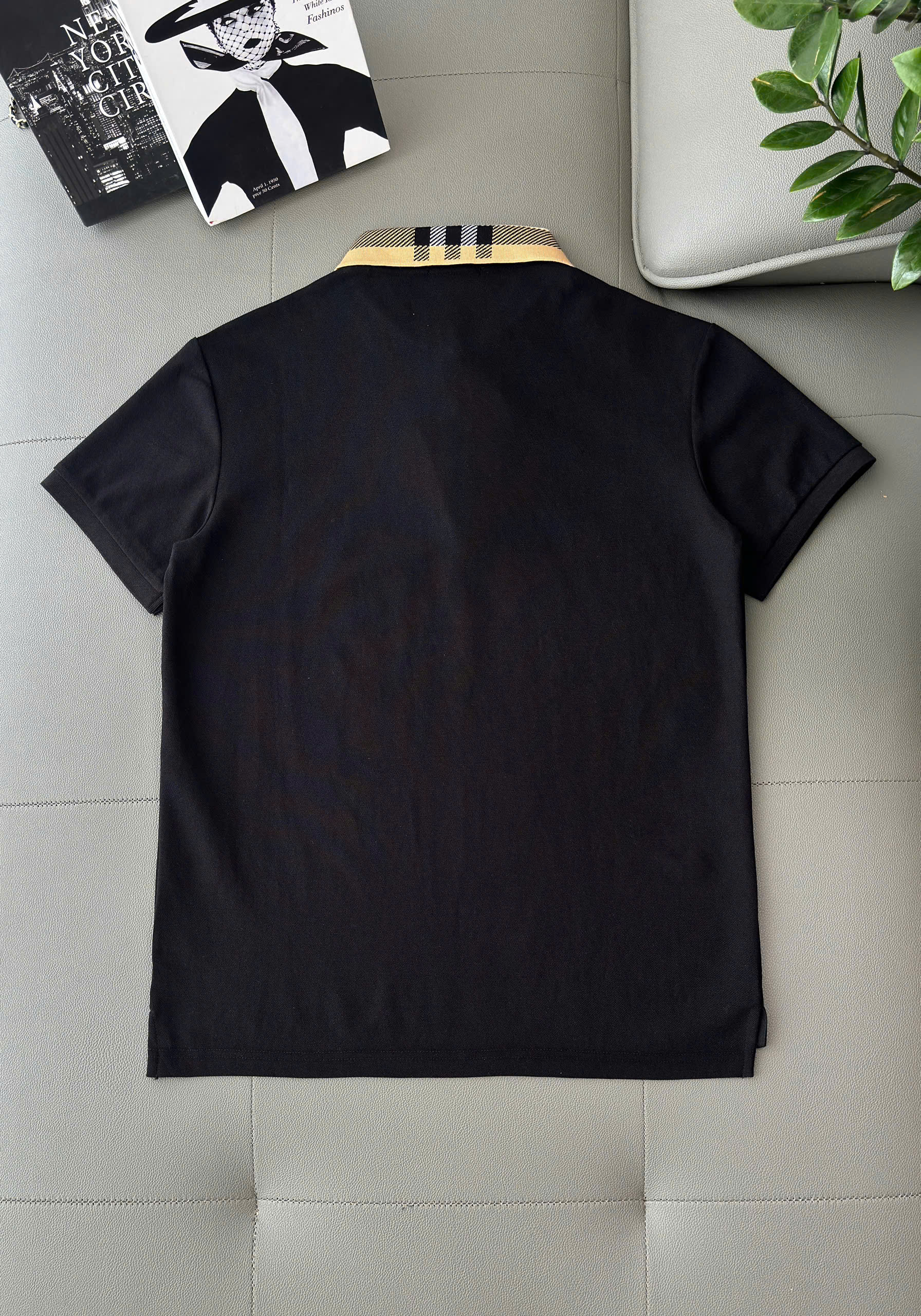 Áo polo Burberry BBR check cổ kẻ sọc bo viền tay Like Auth M-XXL DDT\Đen