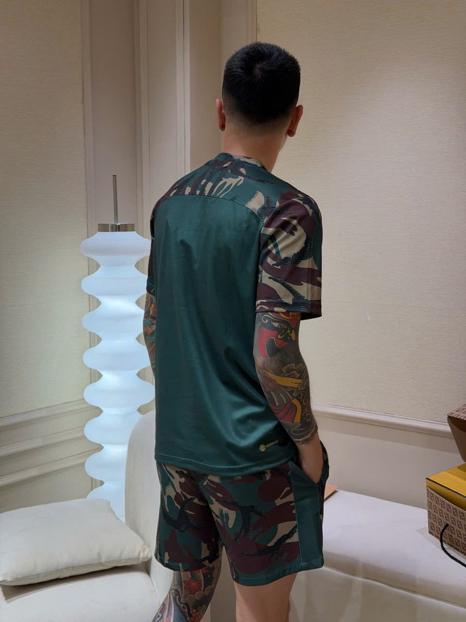 Set bộ thể thao hè Adidas thun lạnh dằn di Camo logo đùi ngực Like Auth XS-L LK