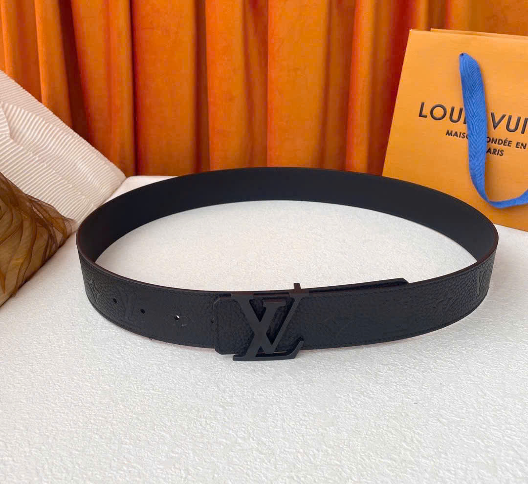 Thắt lưng dây nịt Louis Vuitton logo mặt kim loại LV dây khắc vân chìm Like Auth 90-100 MK