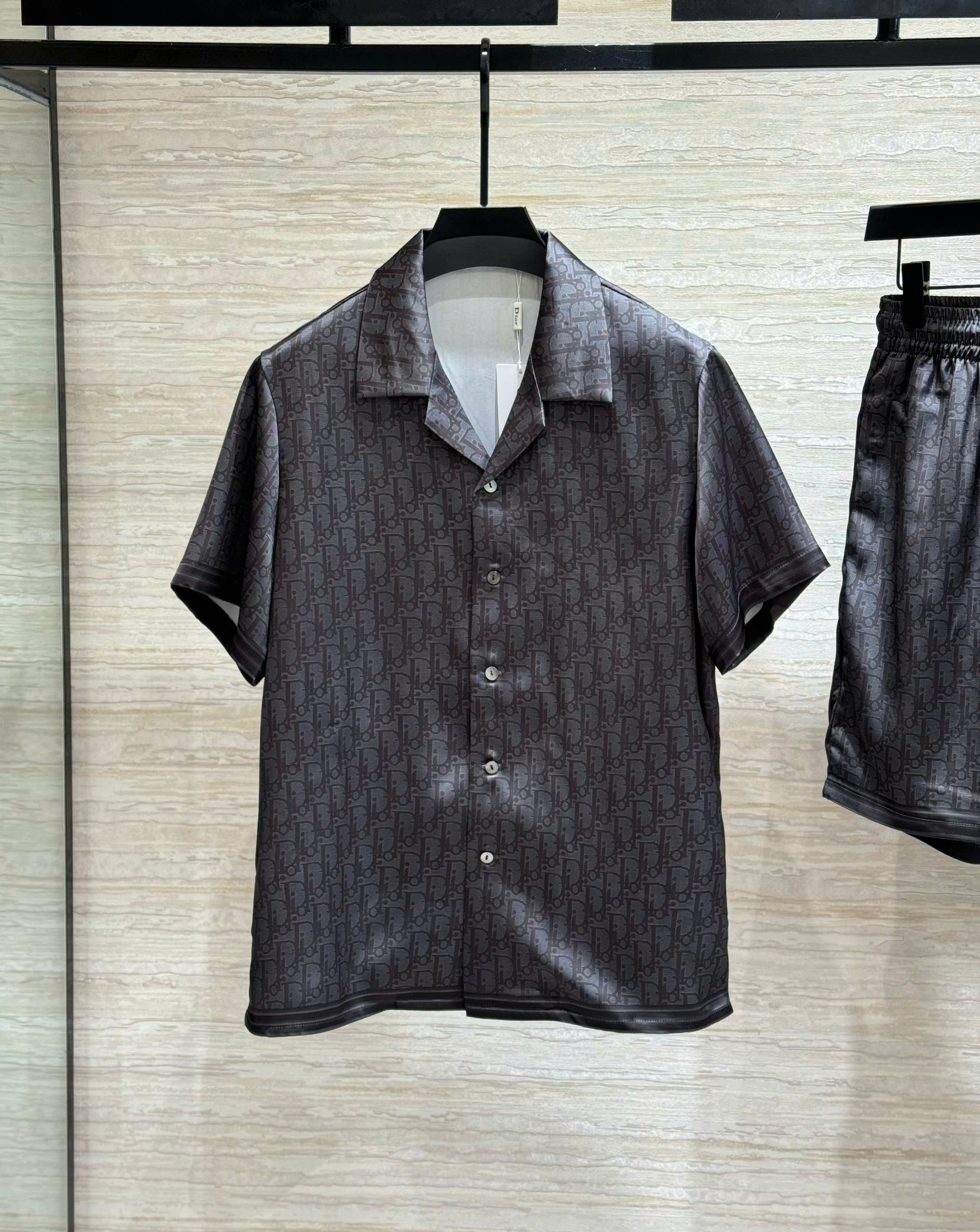 Set bộ lụa hè Dior CD Đen họa tiết Obique full chữ Xám Like Auth M-XXL DDT