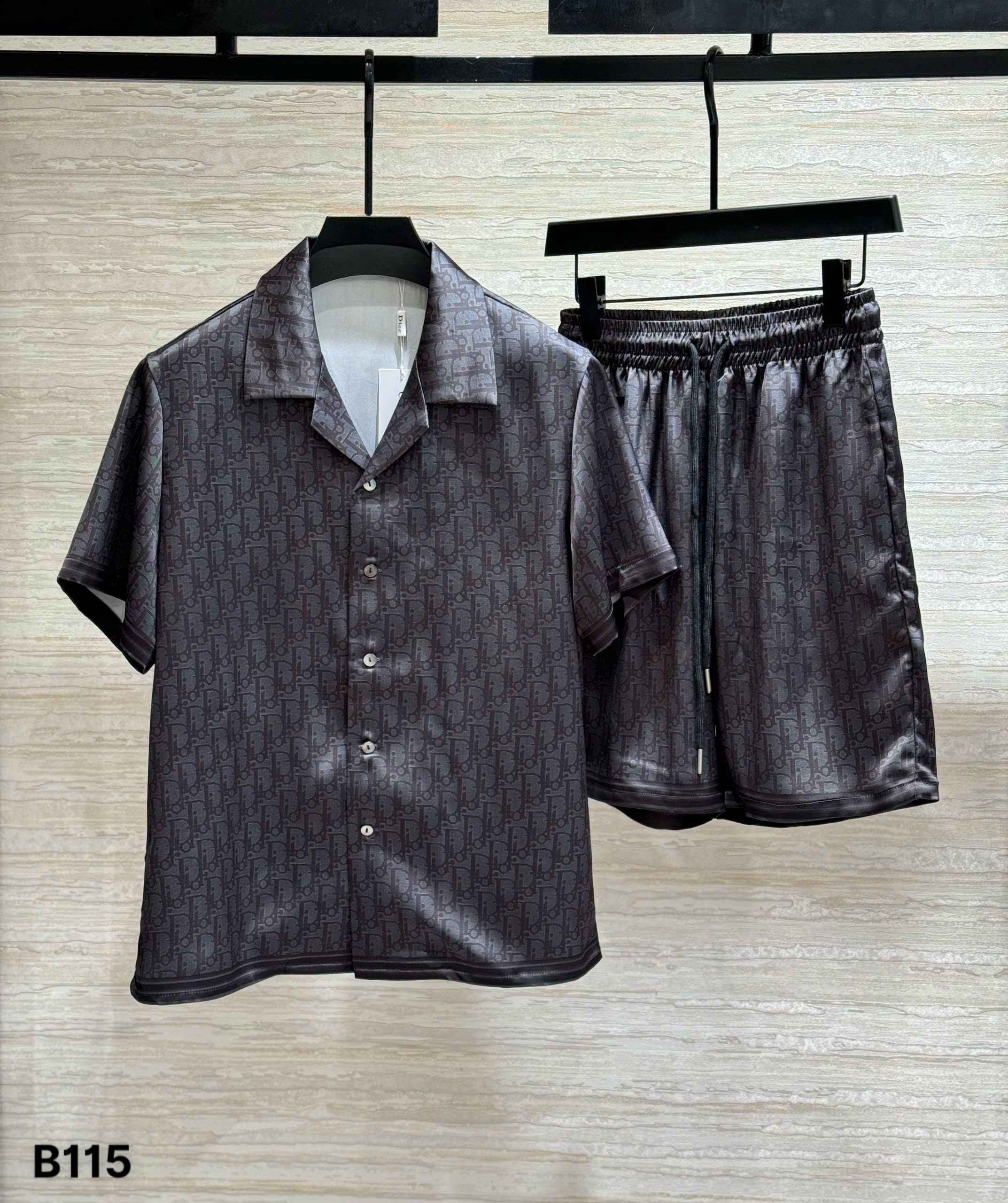 Set bộ lụa hè Dior CD Đen họa tiết Obique full chữ Xám Like Auth M-XXL DDT