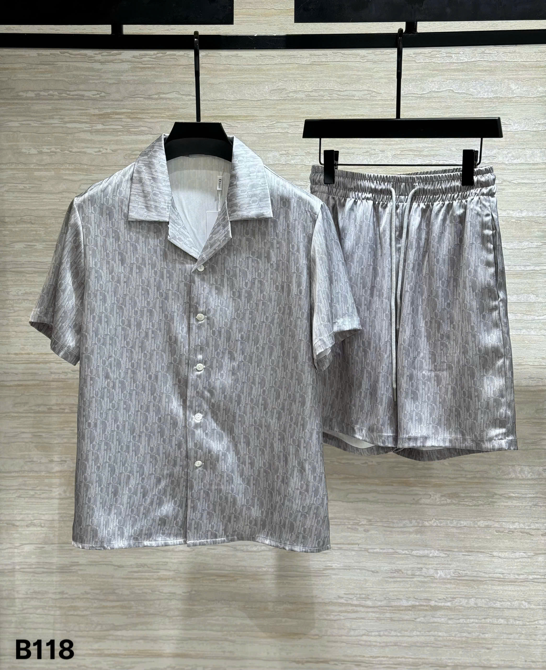 Set bộ lụa hè Dior CD Xám họa tiết Obique full Like Auth M-XXL DDT