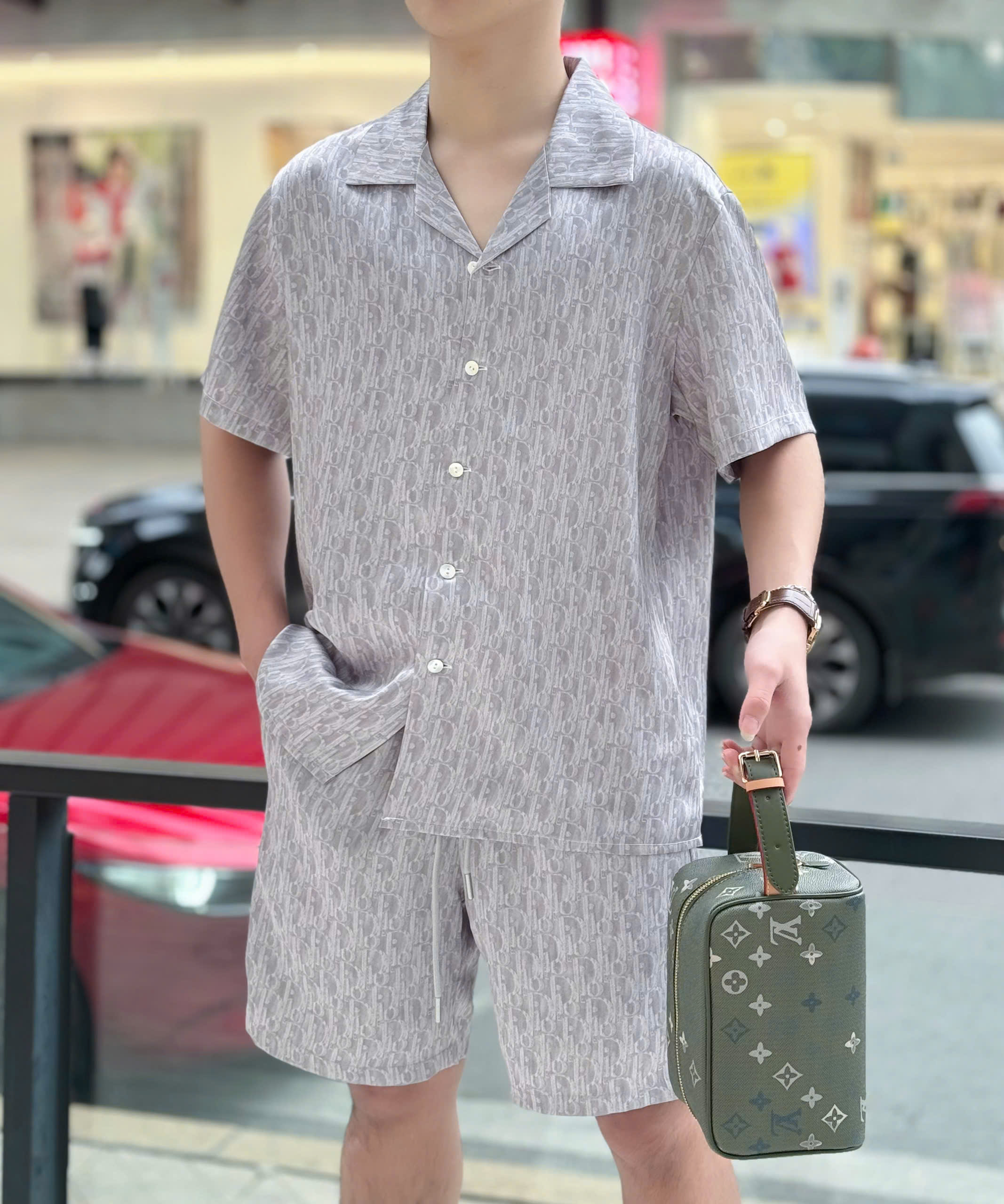 Set bộ lụa hè Dior CD Xám họa tiết Obique full Like Auth M-XXL DDT