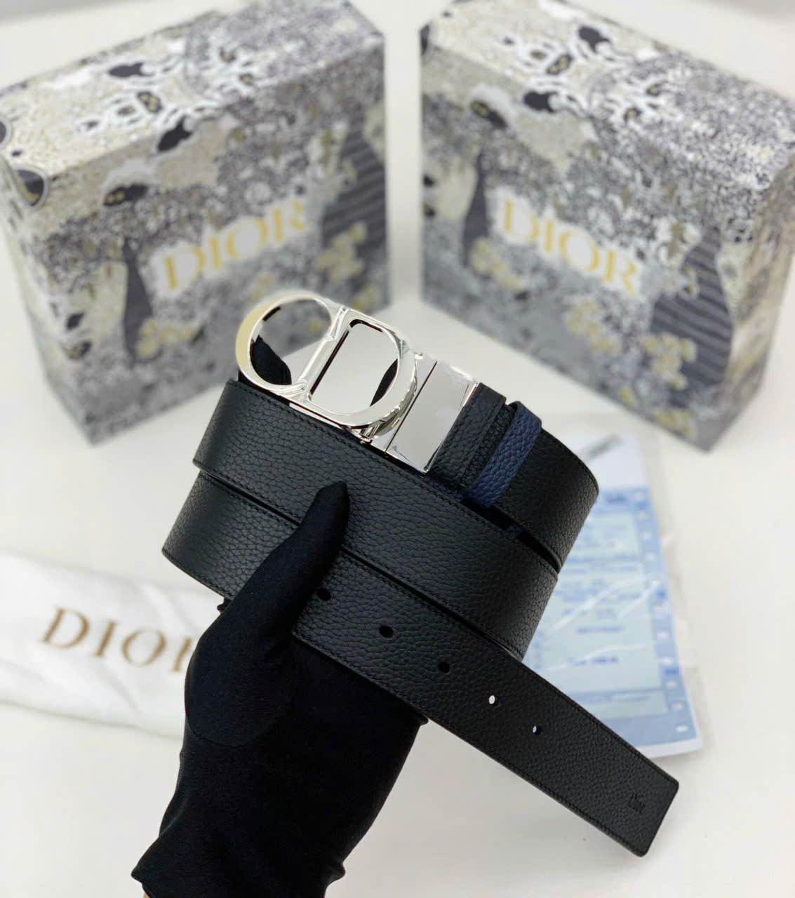 Thắt lưng dây nịt Dior logo CD tag bạc dây sần Like Auth 90-100 MK