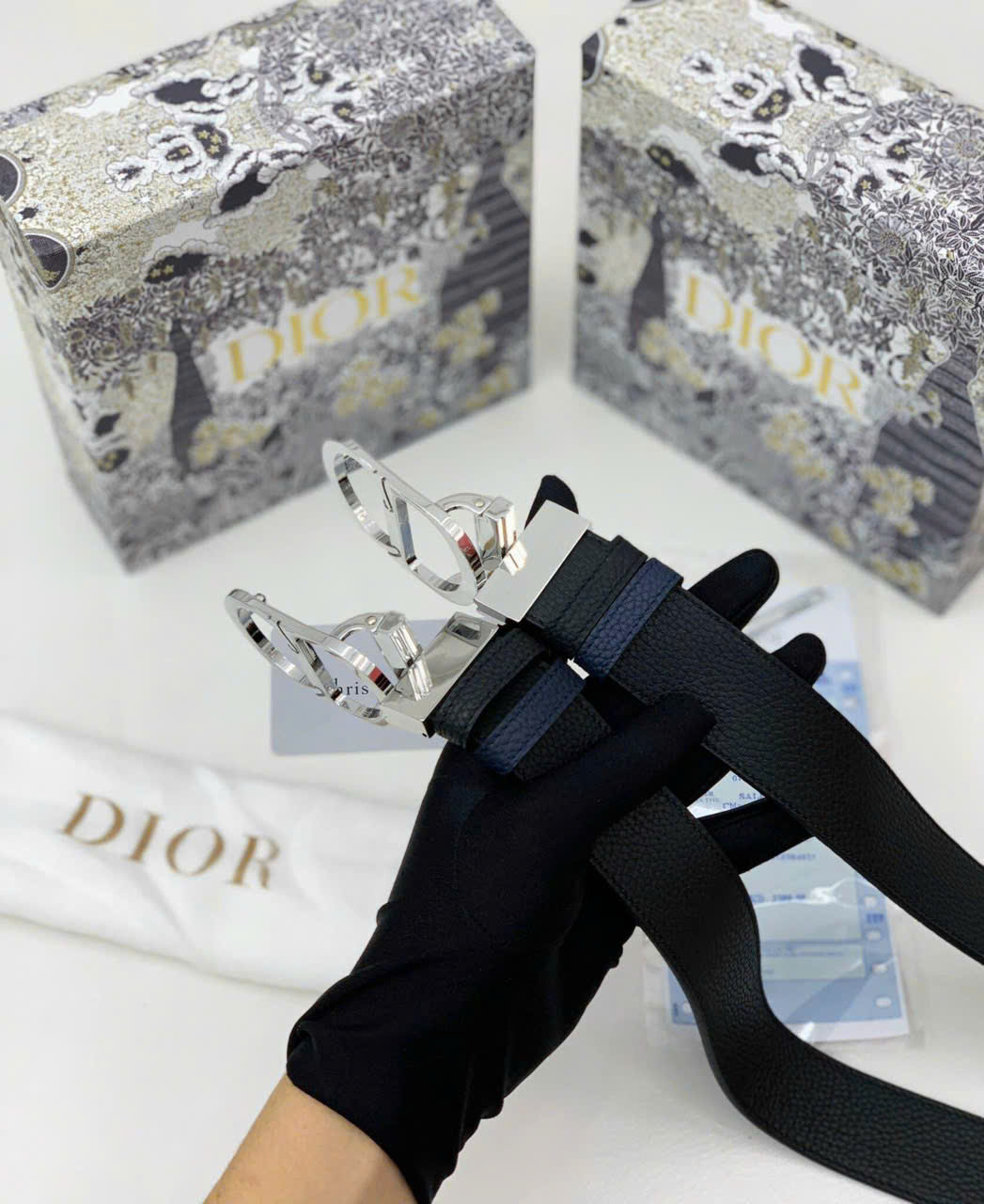 Thắt lưng dây nịt Dior logo CD tag bạc dây sần Like Auth 90-100 MK