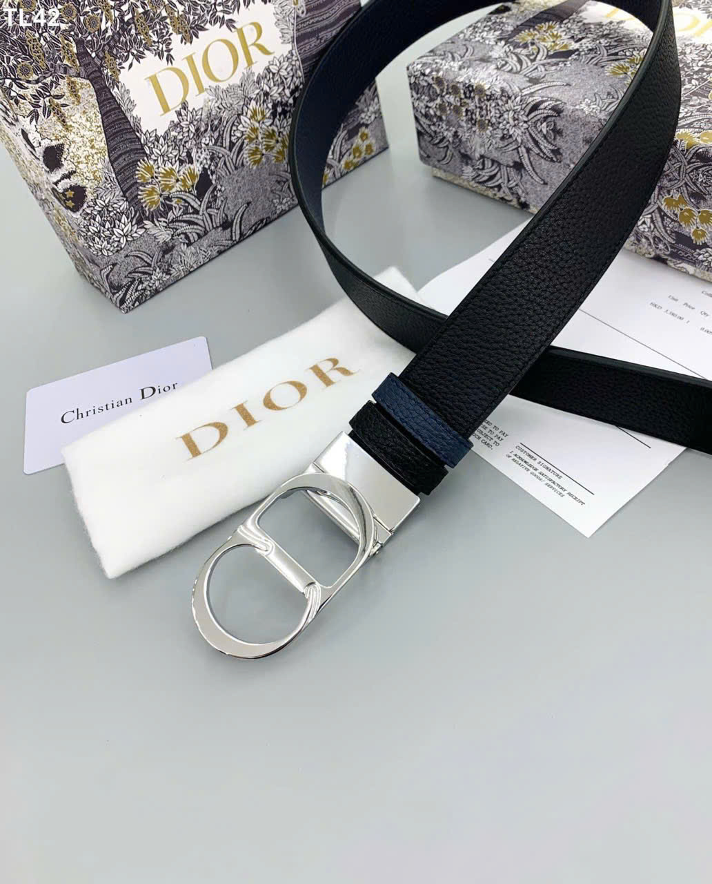 Thắt lưng dây nịt Dior logo CD tag bạc dây sần Like Auth 90-100 MK